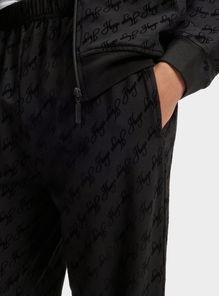 HUGO Relaxed-Fit Tracksuit Bottoms With Flocked-Logo Print  FLOKKY_PANT - Black