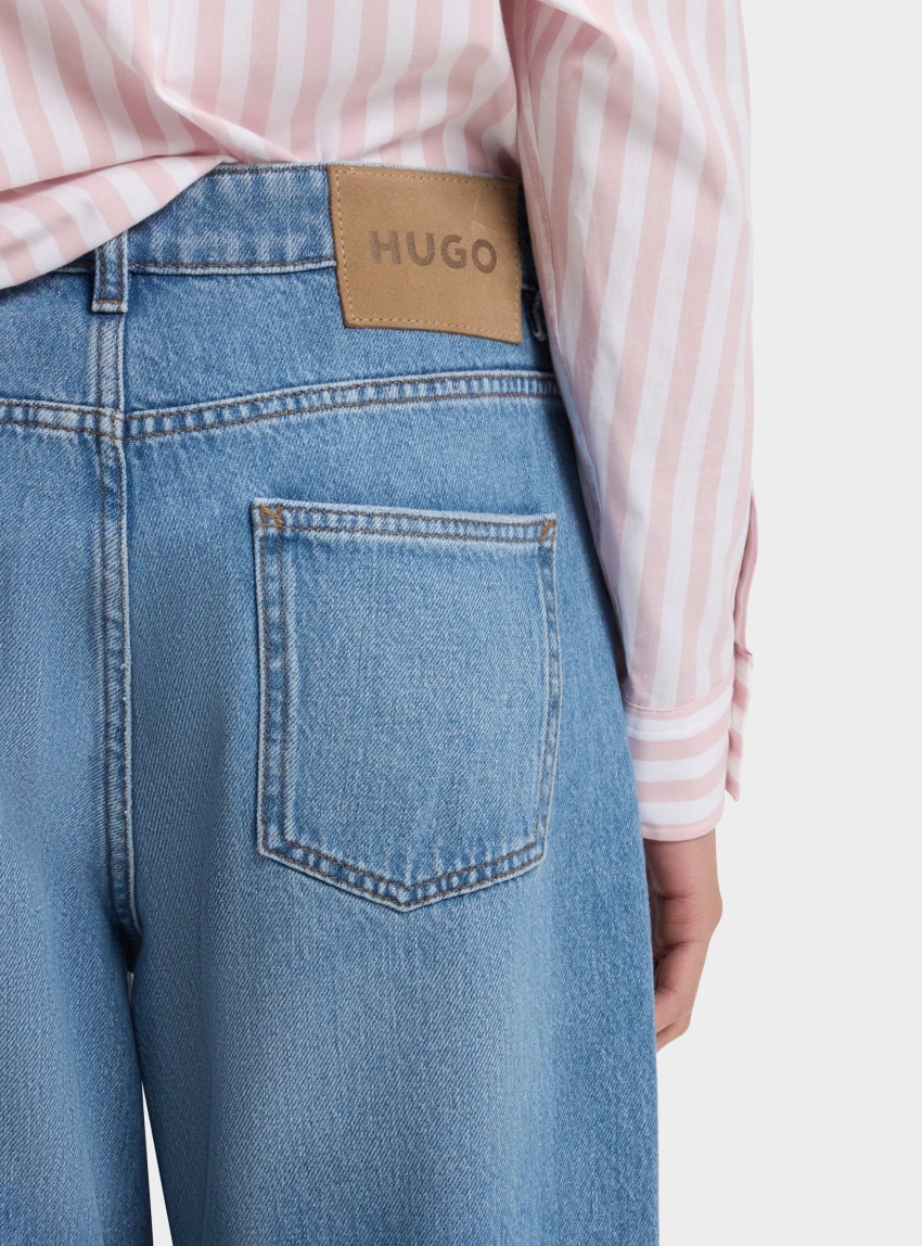 HUGO Loose-Fit Wide-Leg Jeans With Charm Accents Leni_S_B - Light Aged Denim