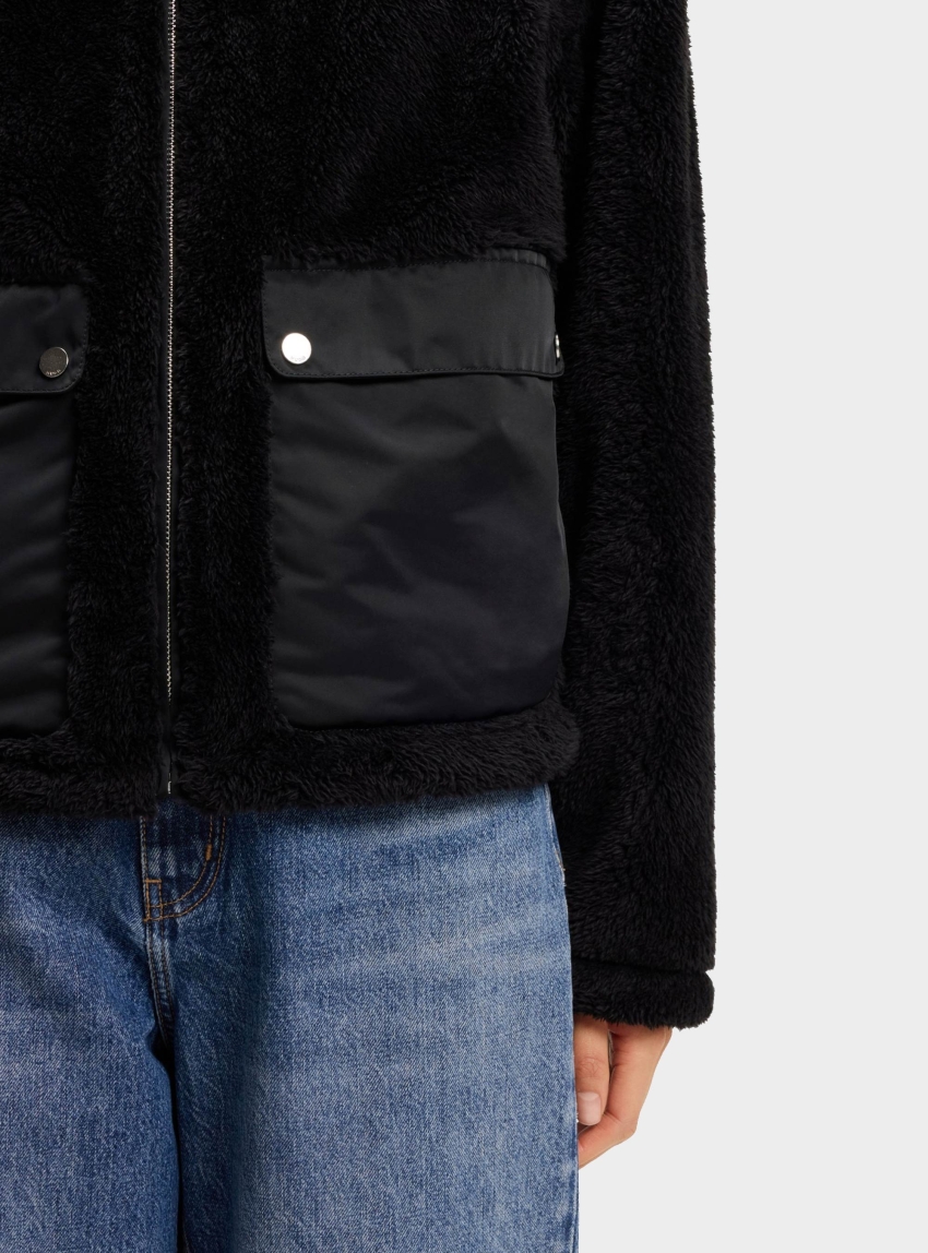 HUGO Faux-Fur Coat With Contrasting Patch Pockets  Fayla-1_B - Black