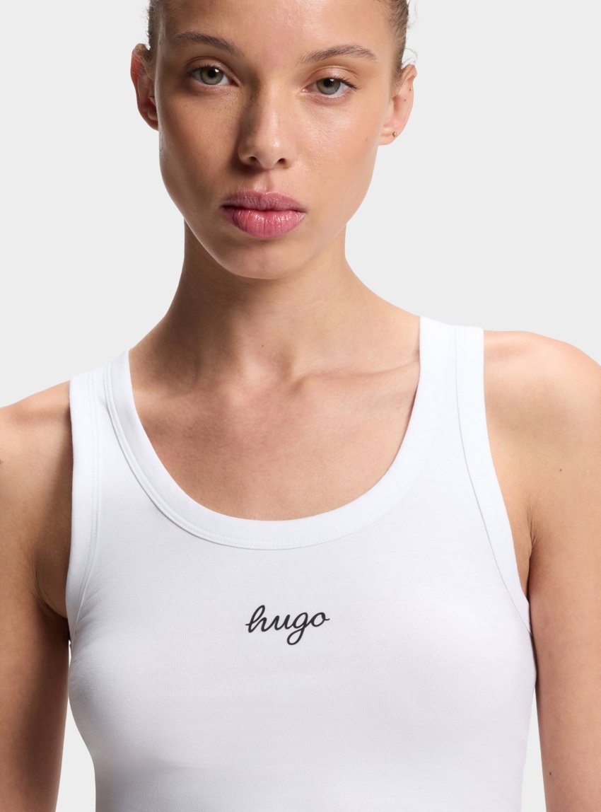 HUGO Extra-Slim-Fit Tank Top With Puff-Print Logo Damatank_B_1 - White