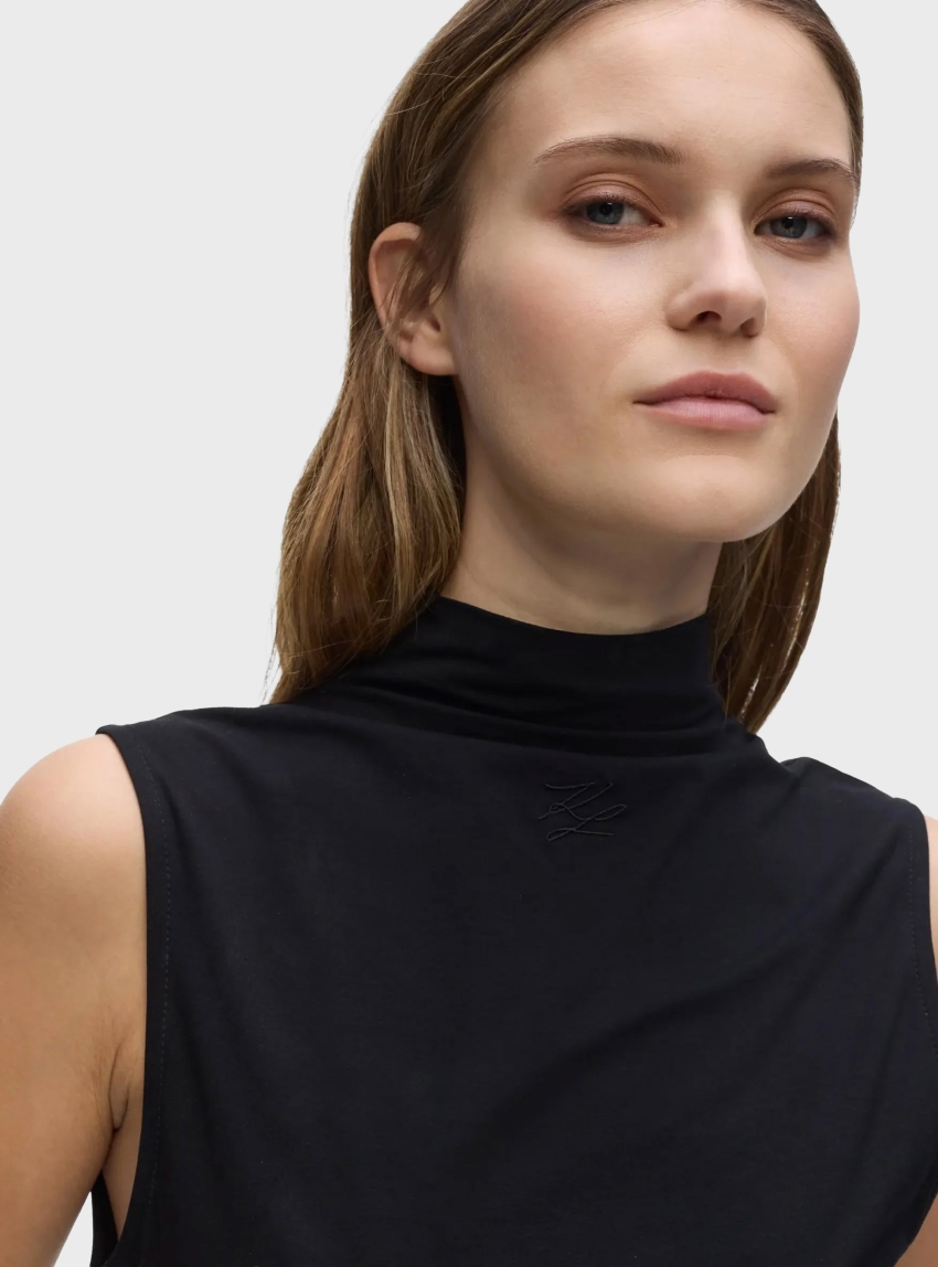 Karl Lagerfeld Mock Neck Tank Top - Black