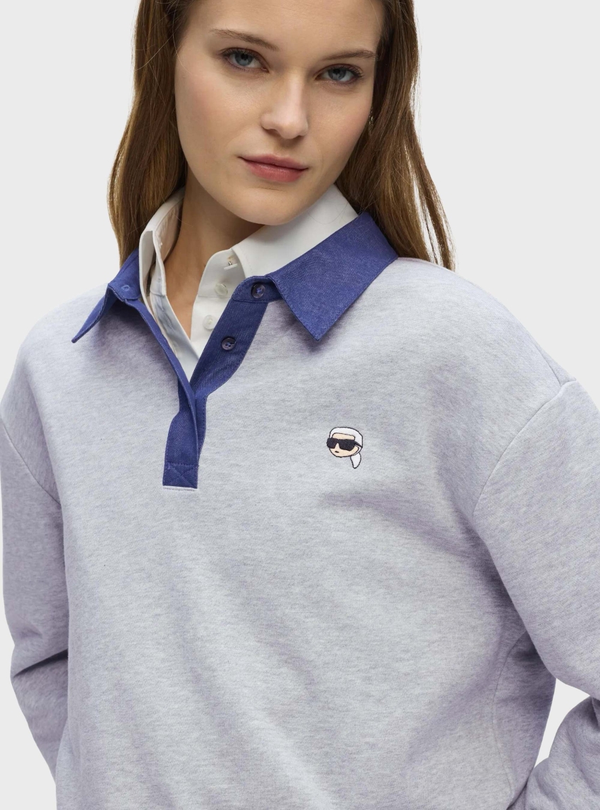 Karl Lagerfeld Ikon Polo Sweatshirt - Light Grey Melange