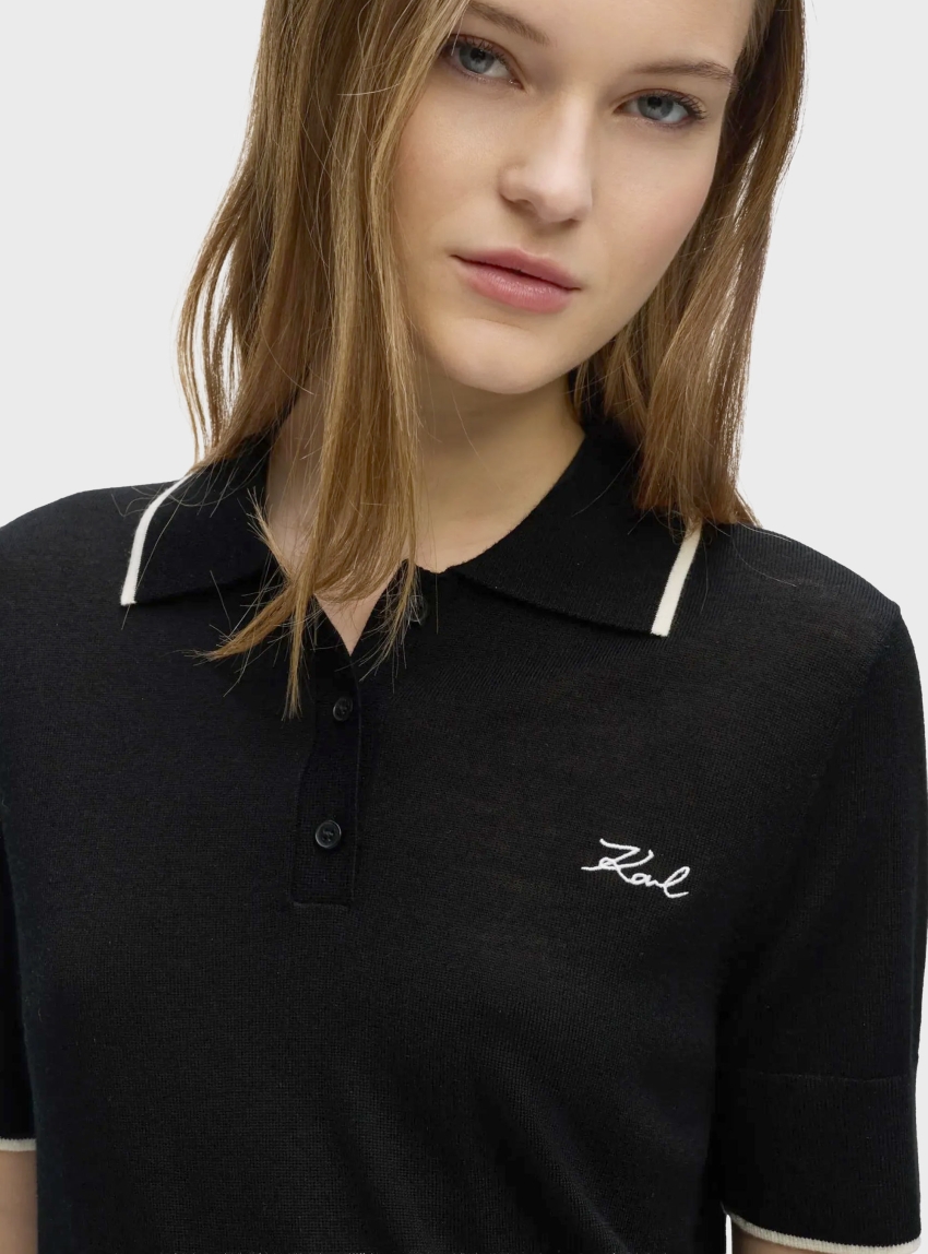 Karl Lagerfeld Essential Merino Wool Polo - Black