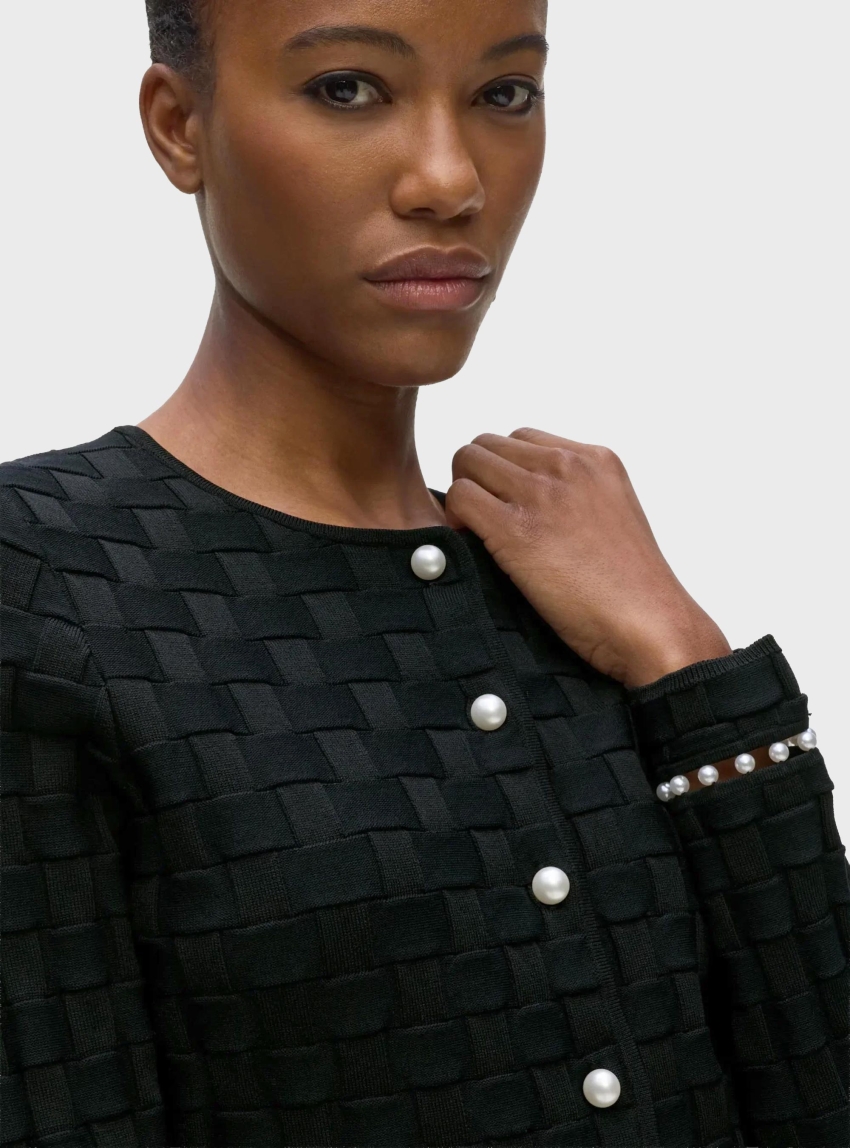 Karl Lagerfeld Faux-Pearl Detail Knit Cardigan - Black