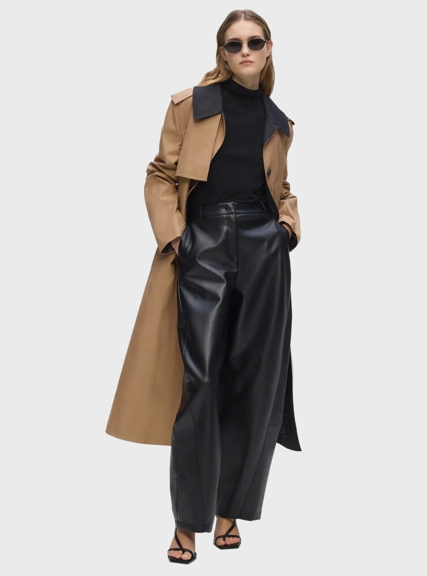 Karl Lagerfeld Faux Leather Barrel Pants - Black