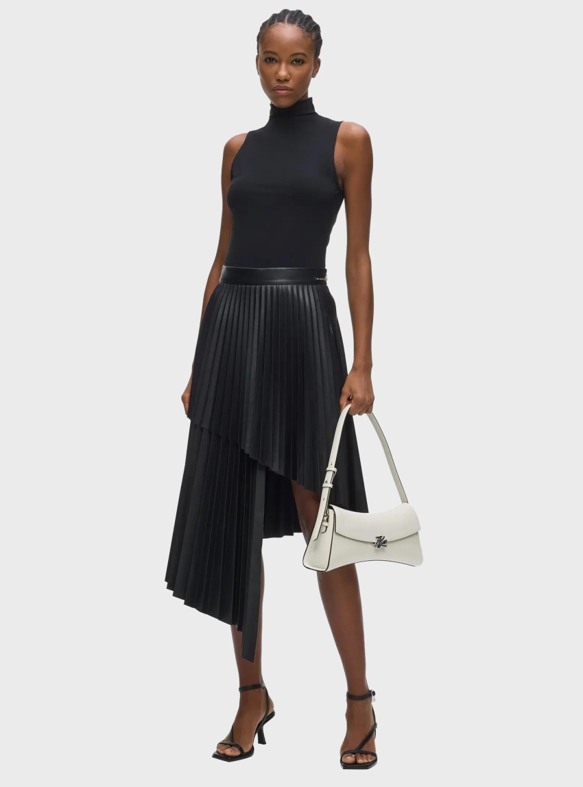 Karl Lagerfeld Pleated Faux-Leather Skirt - Black