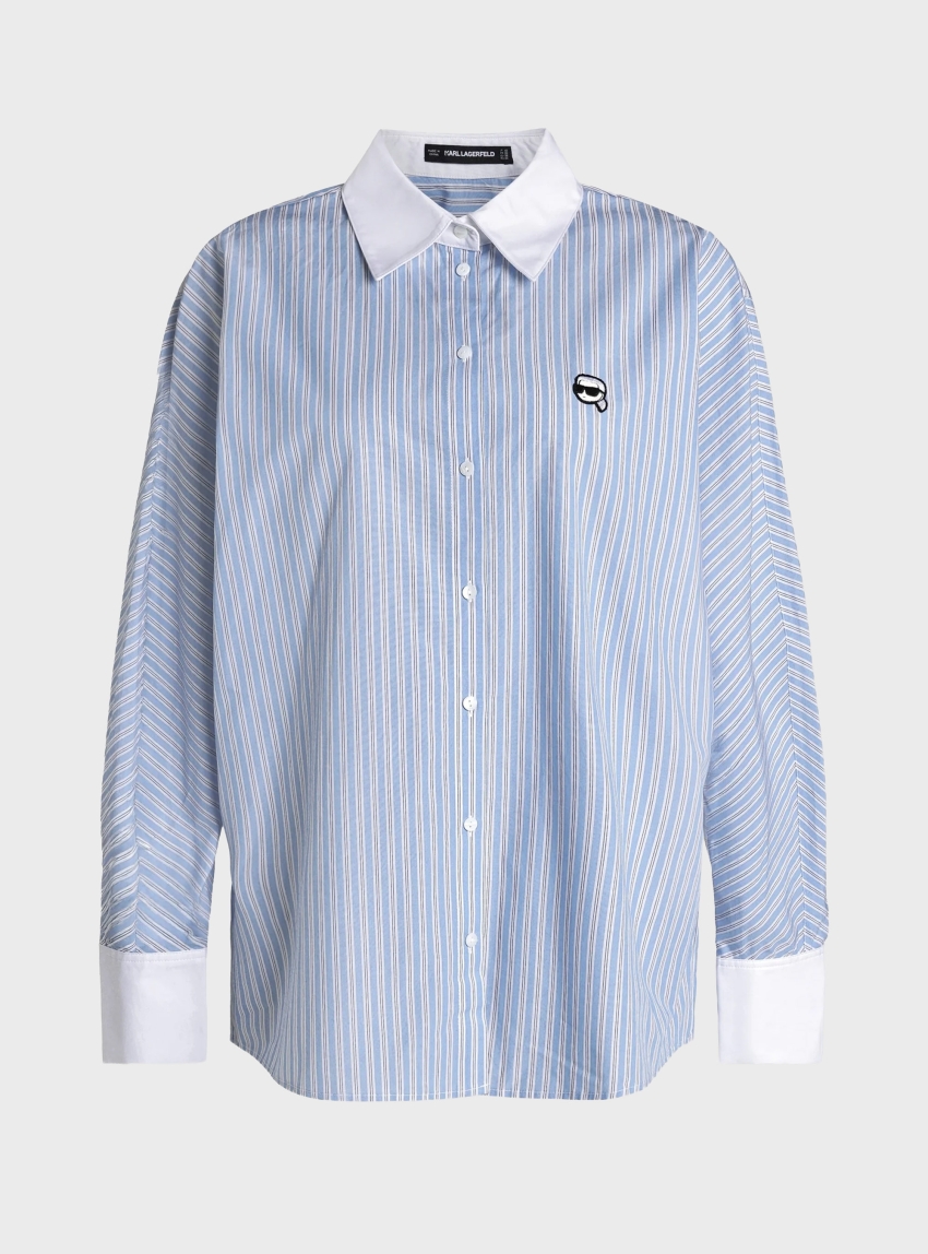 Karl Lagerfeld Contrast-Collar Ikon Stripe Shirt - Blue