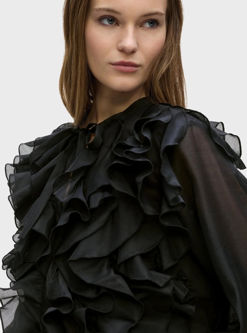 Karl Lagerfeld Organza Ruffle Blouse - Black