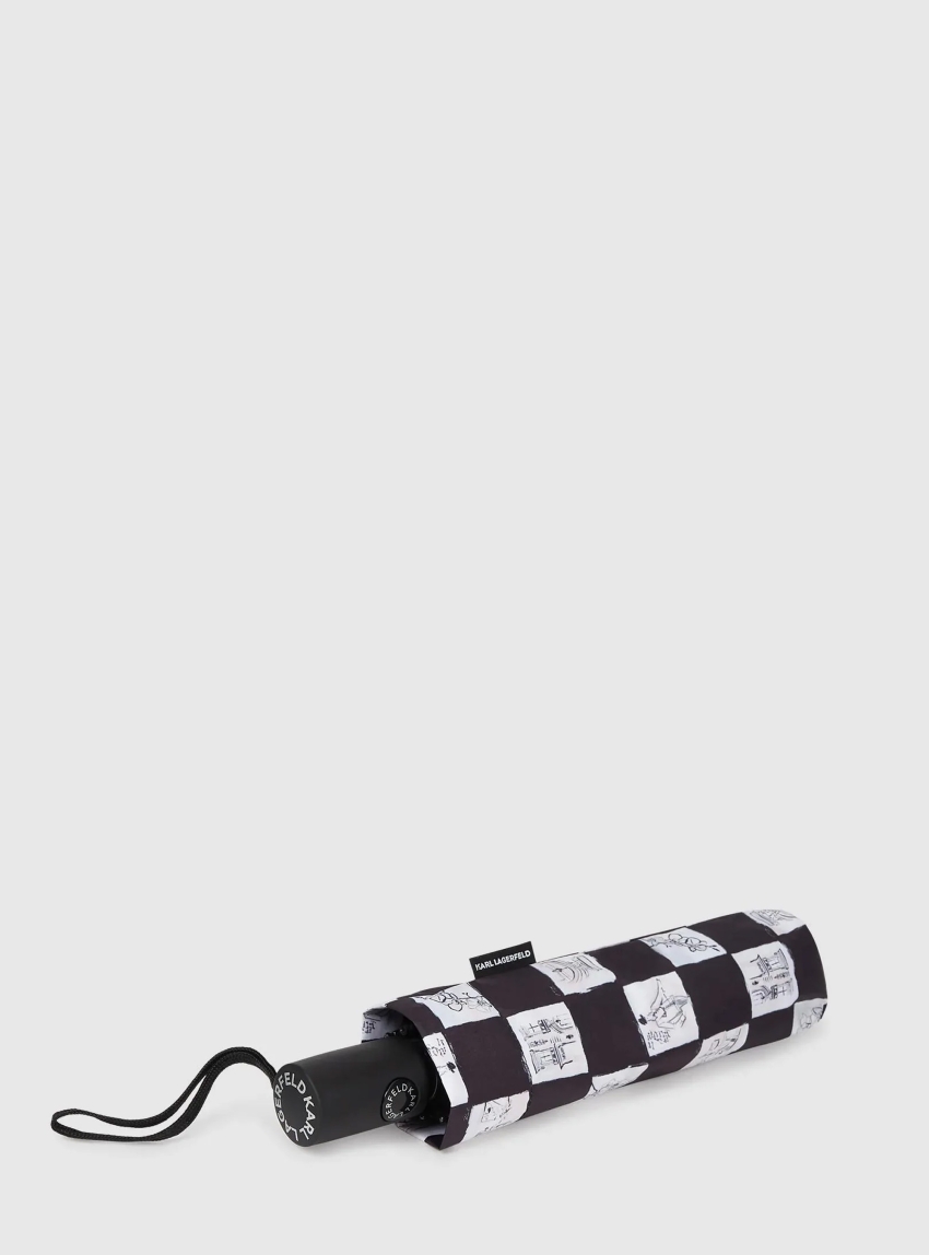 Karl Lagerfeld K/Ballet Checked Small Umbrella - Black & White