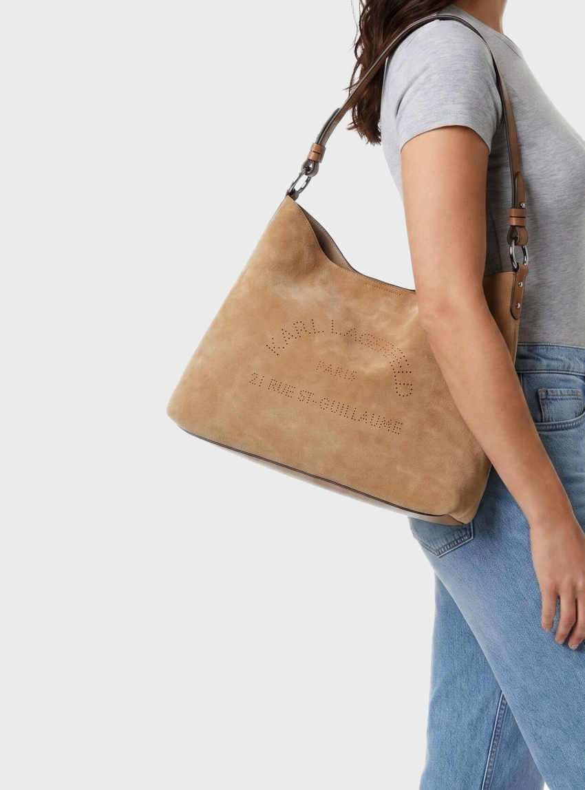 Karl Lagerfeld K/Daily Hobo Suede Bag - Camel