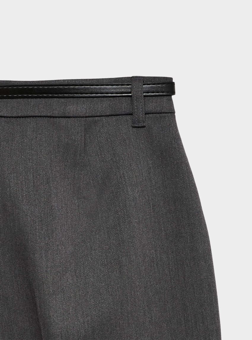 Vero Moda Elma Mid Waist Barrel Belt Ankle Pants - Dark Grey Melange