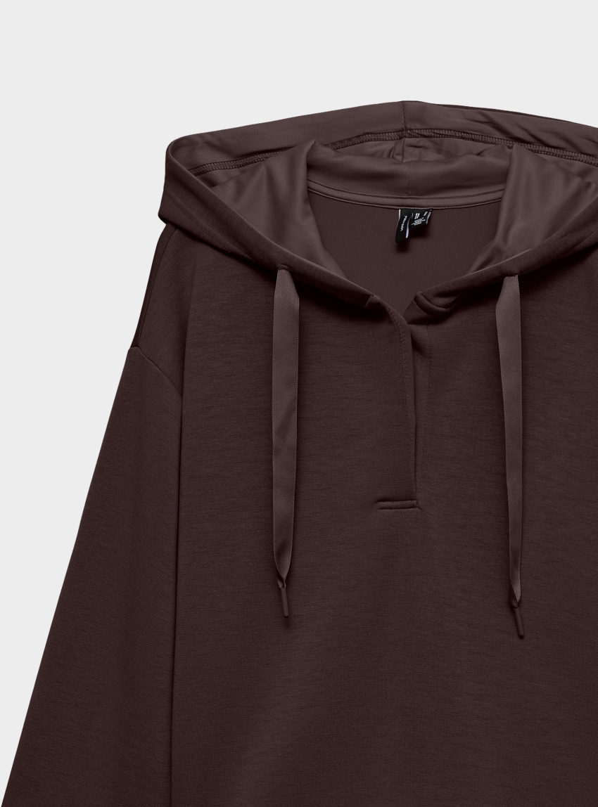 Vero Moda Hali Ls Button Hoodie - Dark Brown