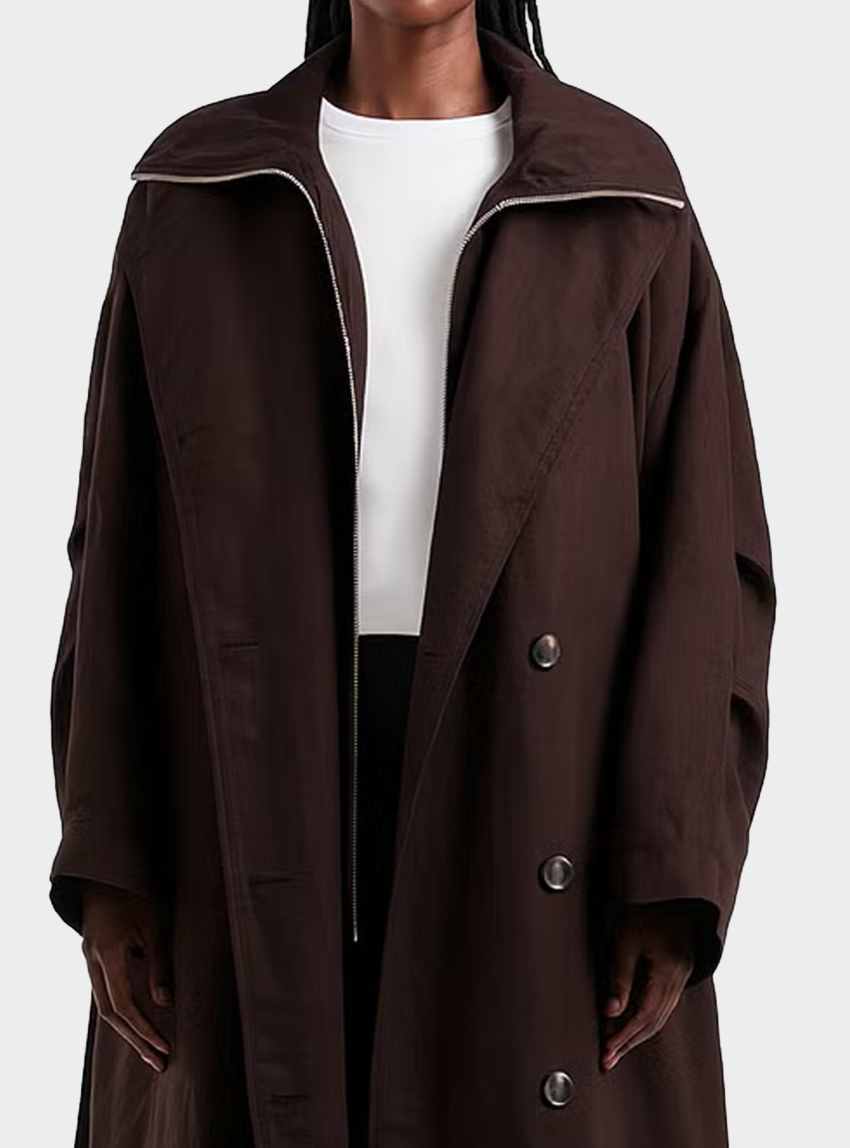 Topshop Sus Funnel Neck Trench Coat - Dark Brown
