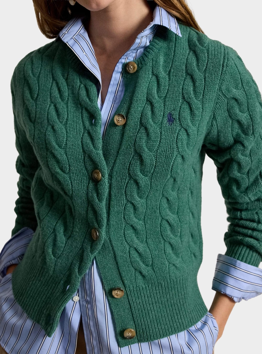 Polo Ralph Lauren Cable-Knit Wool-Cashmere Cardigan - Green