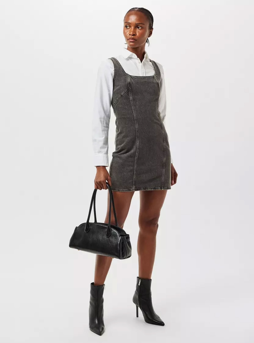 Calvin Klein Scoop Neck Denim Mini Dress - Black Denim