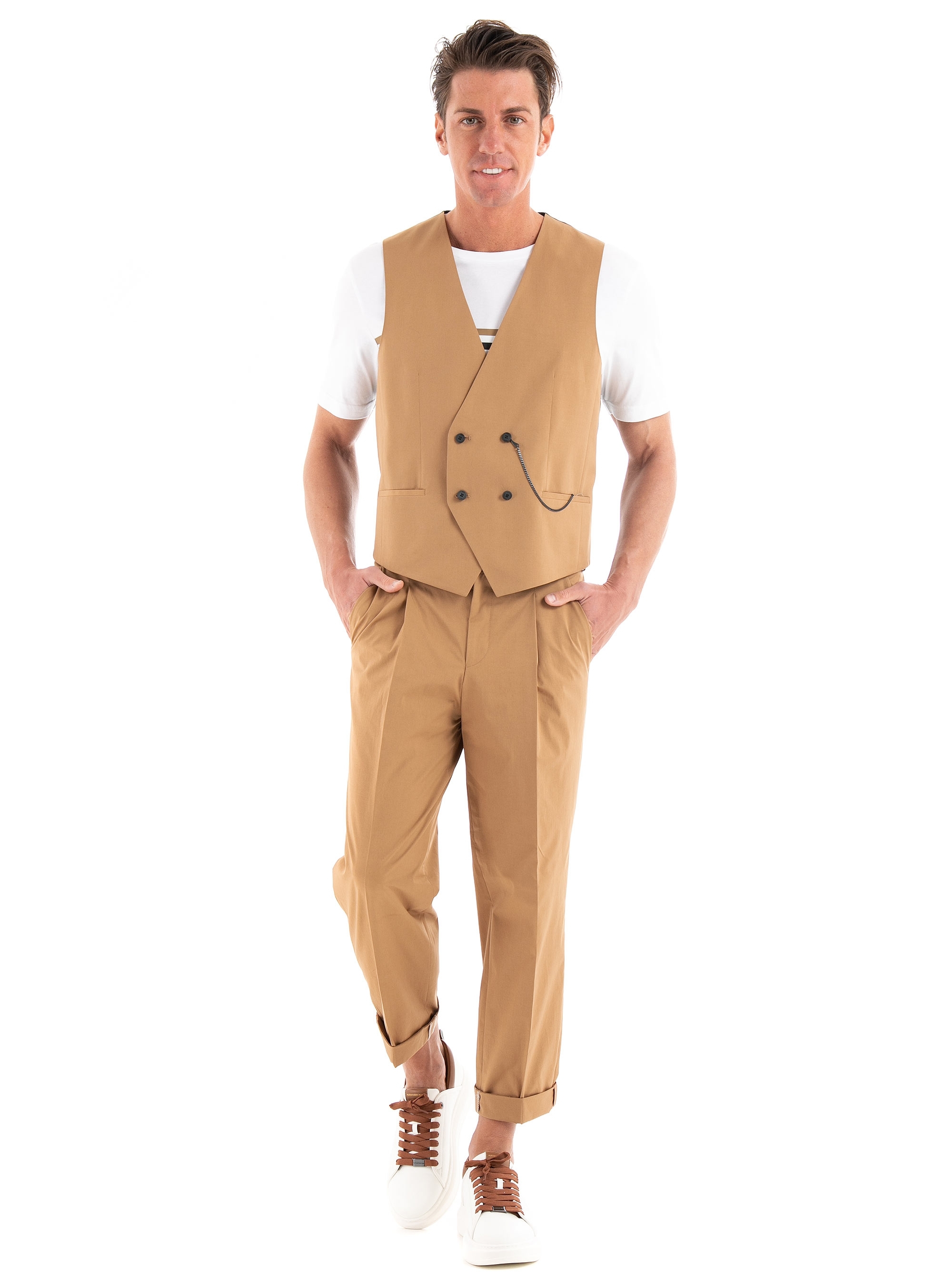 HUGO Slim Fit Paper Touch Trousers Gelos232X - Light Brown