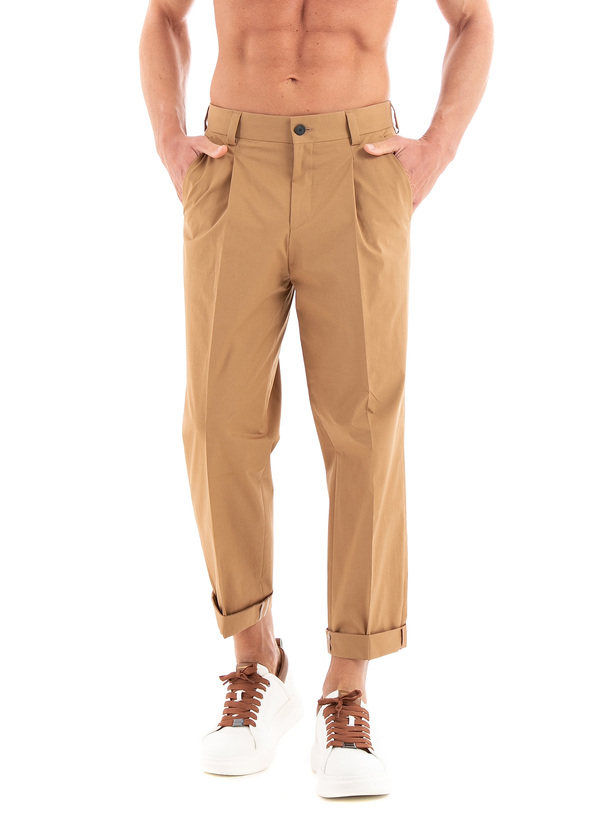 HUGO Slim Fit Paper Touch Trousers Gelos232X - Light Brown