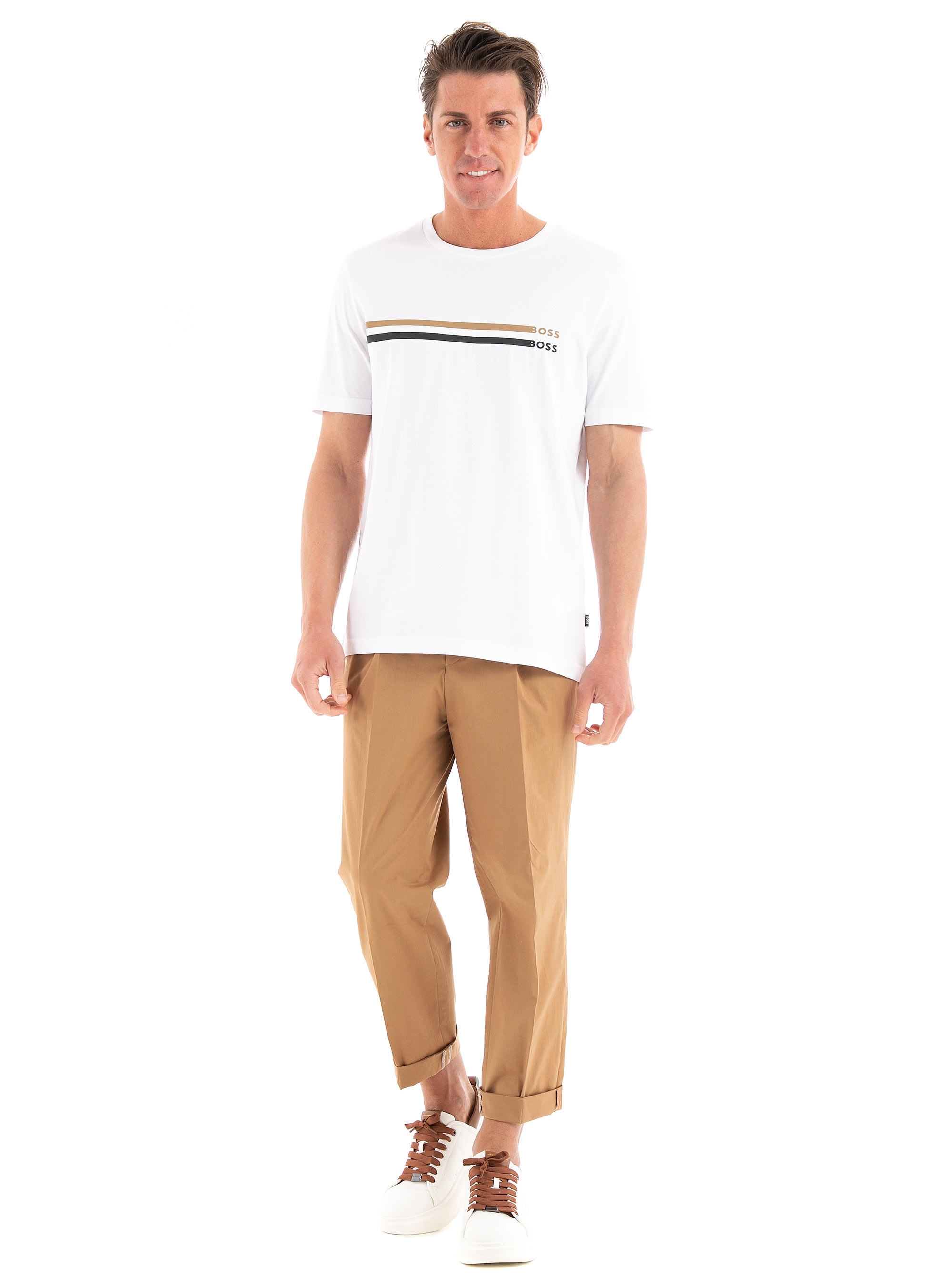 HUGO Slim Fit Paper Touch Trousers Gelos232X - Light Brown