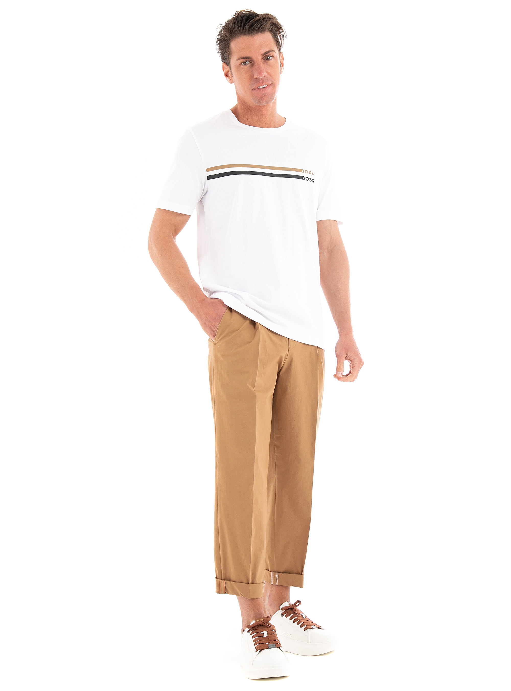 HUGO Slim Fit Paper Touch Trousers Gelos232X - Light Brown