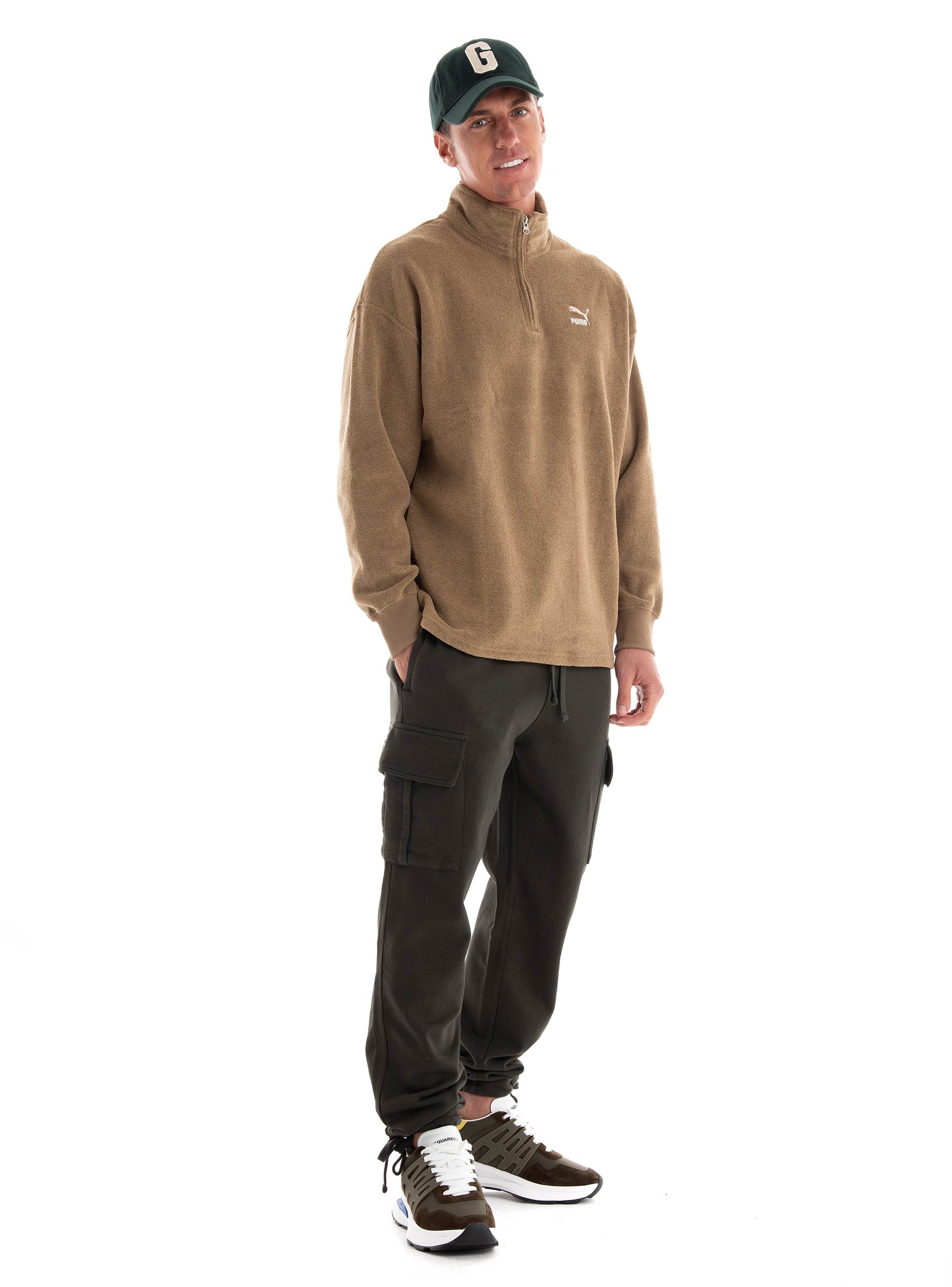 Puma Fleece Quarter-Zip Sweater - Dark Beige