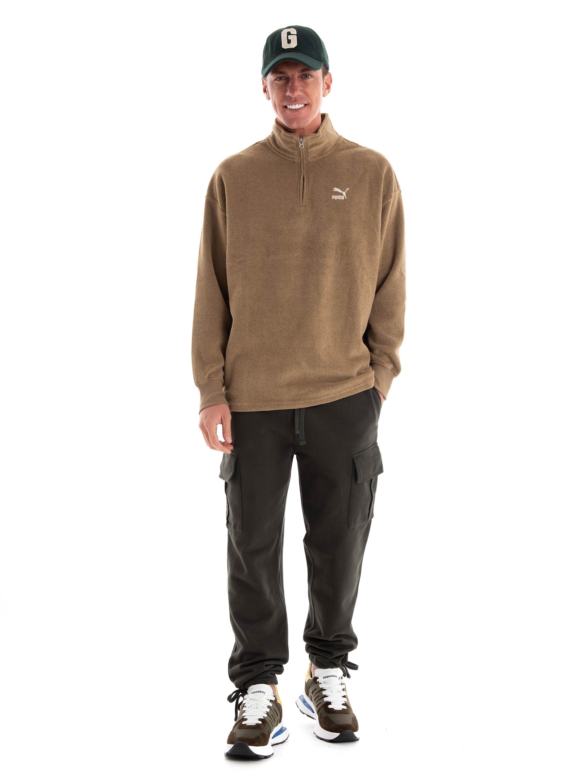 Puma Fleece Quarter-Zip Sweater - Dark Beige