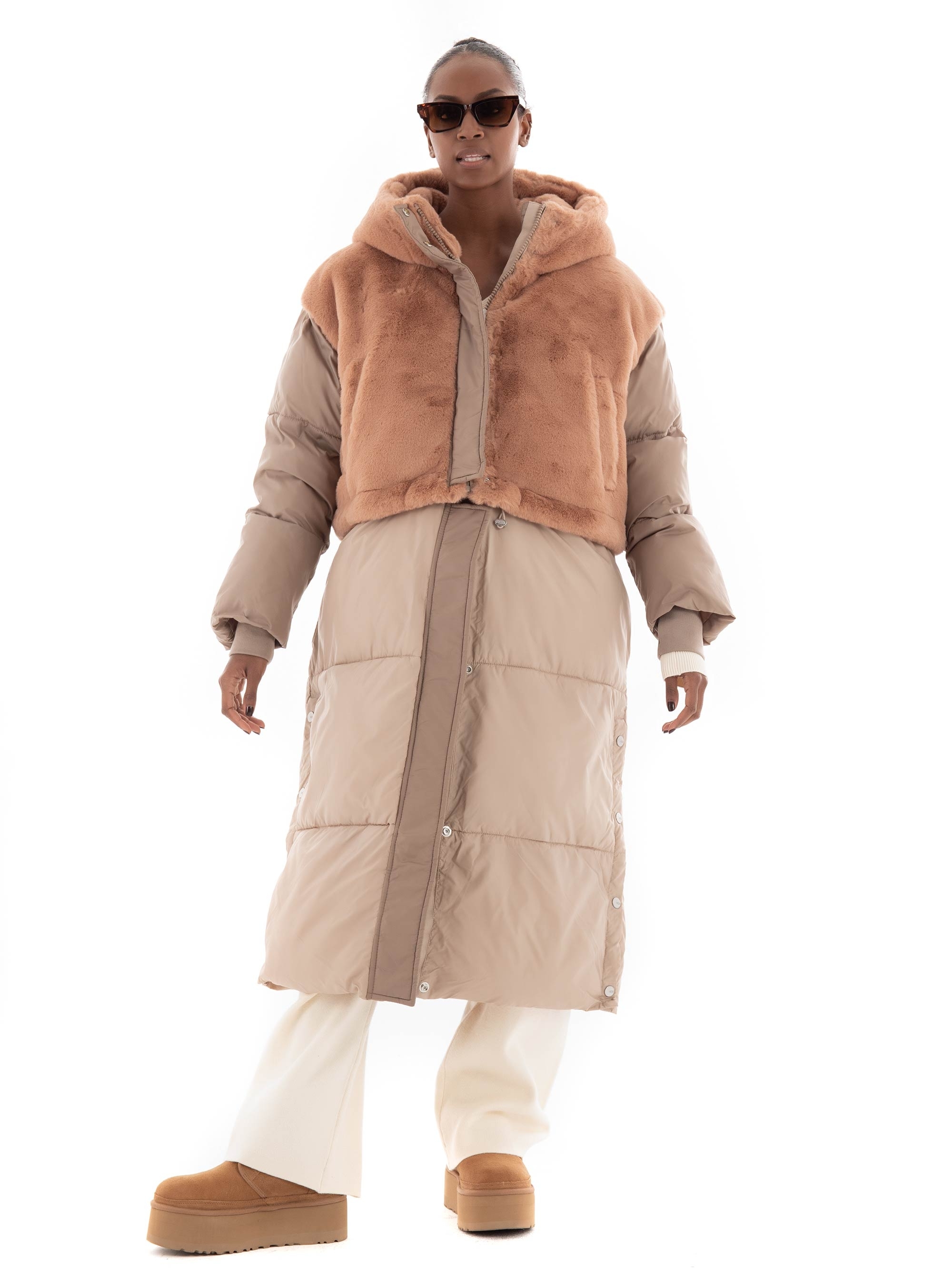 ジャケット・アウター Convertible Faux Fur Tippet Coat petale Convertible Faux Fur Tippet Coat [S] 1950s Grandella Faux Fur