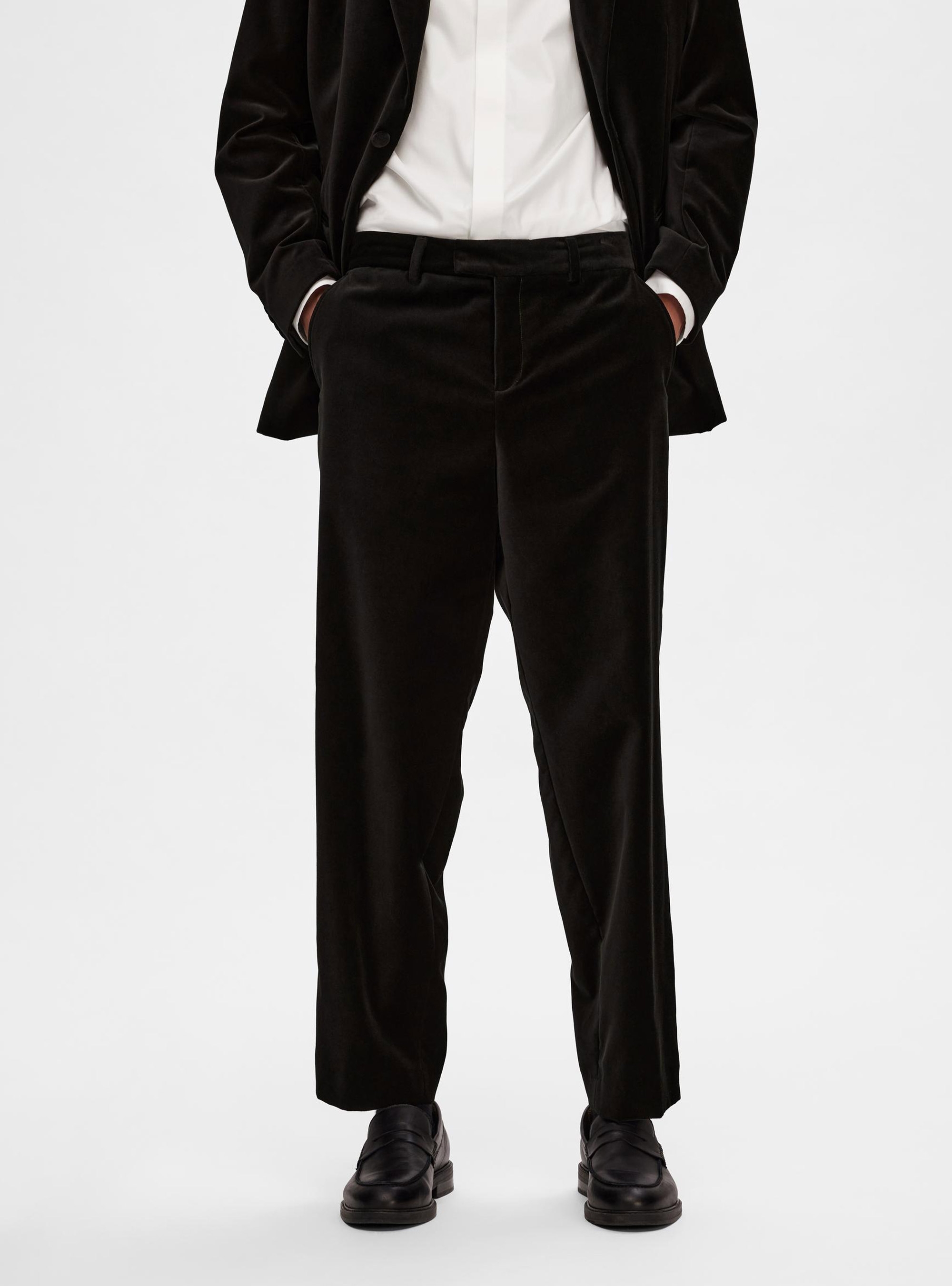 Selected Slim-Hale Velvet Cropped Trousers - Black