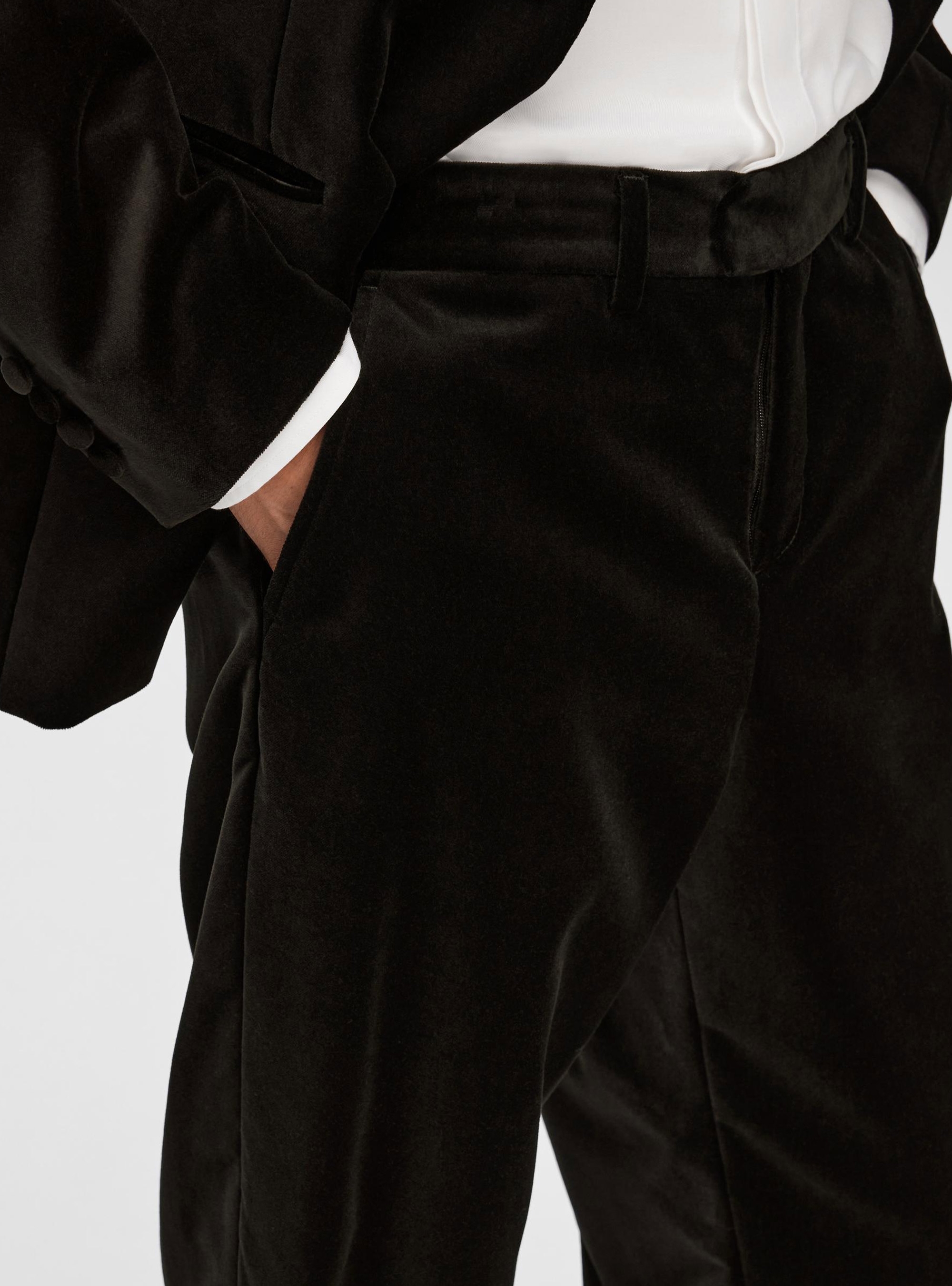 Selected Slim-Hale Velvet Cropped Trousers - Black