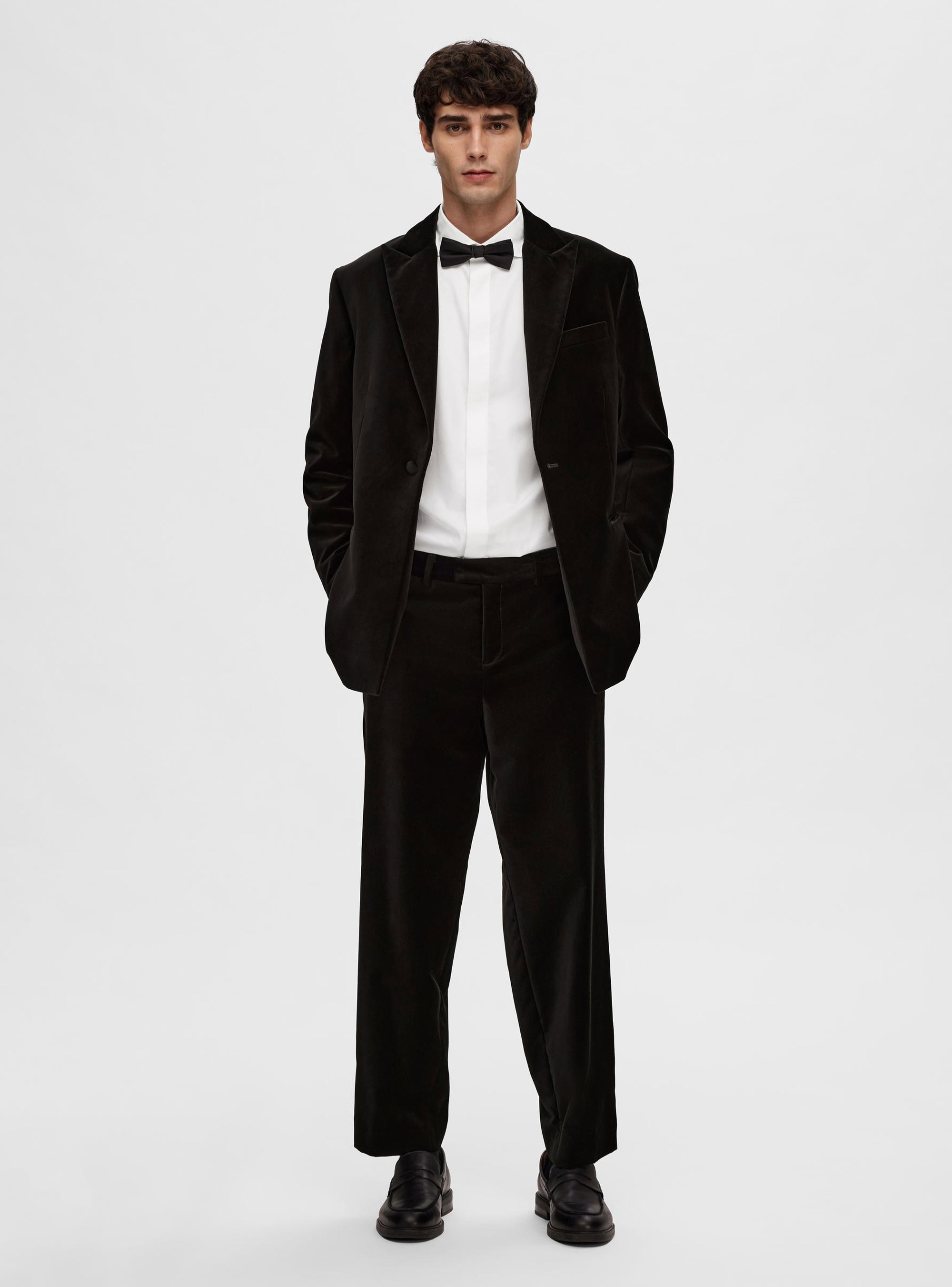 Selected Slim-Hale Velvet Cropped Trousers - Black