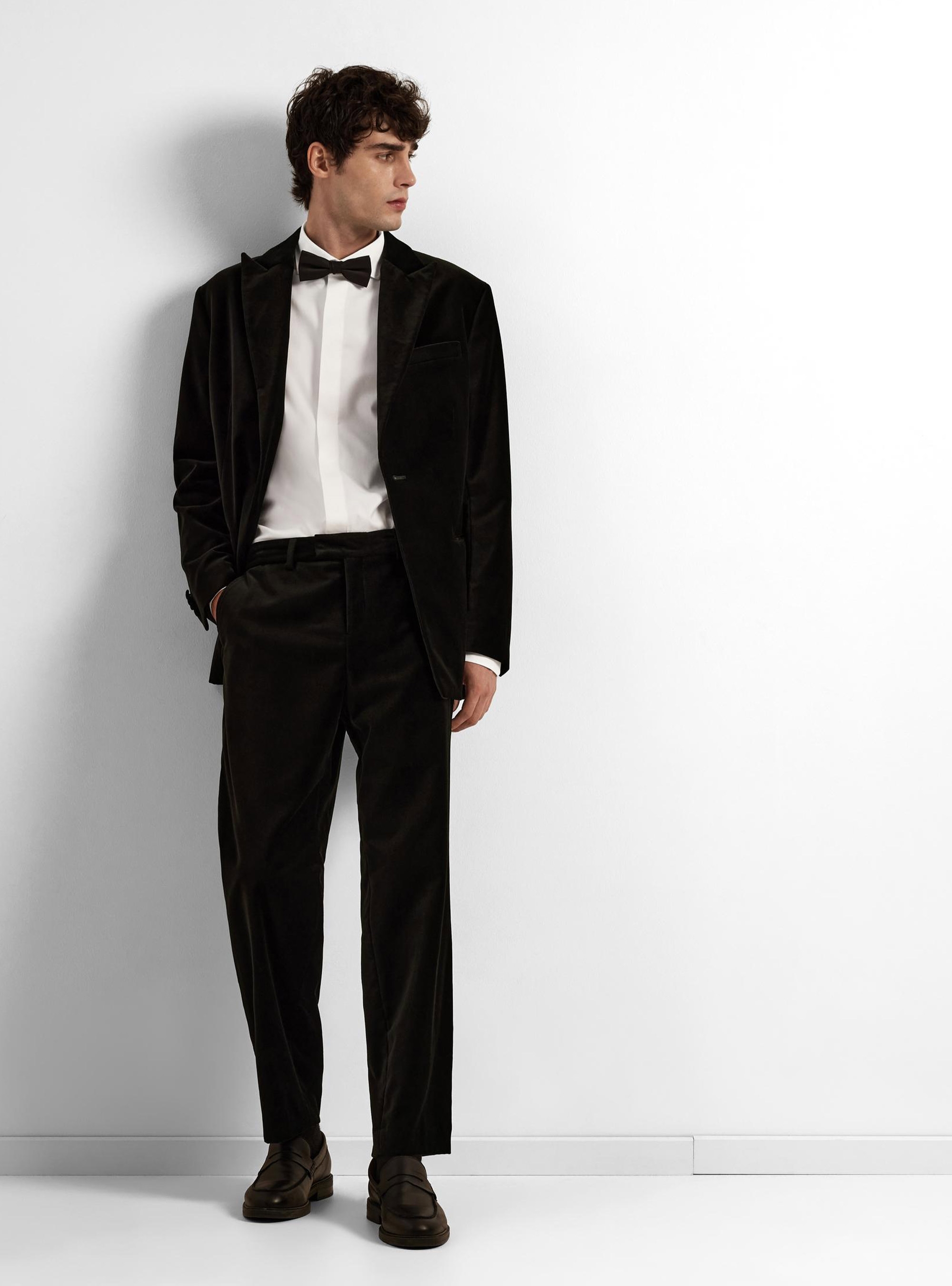 Selected Slim-Hale Velvet Cropped Trousers - Black