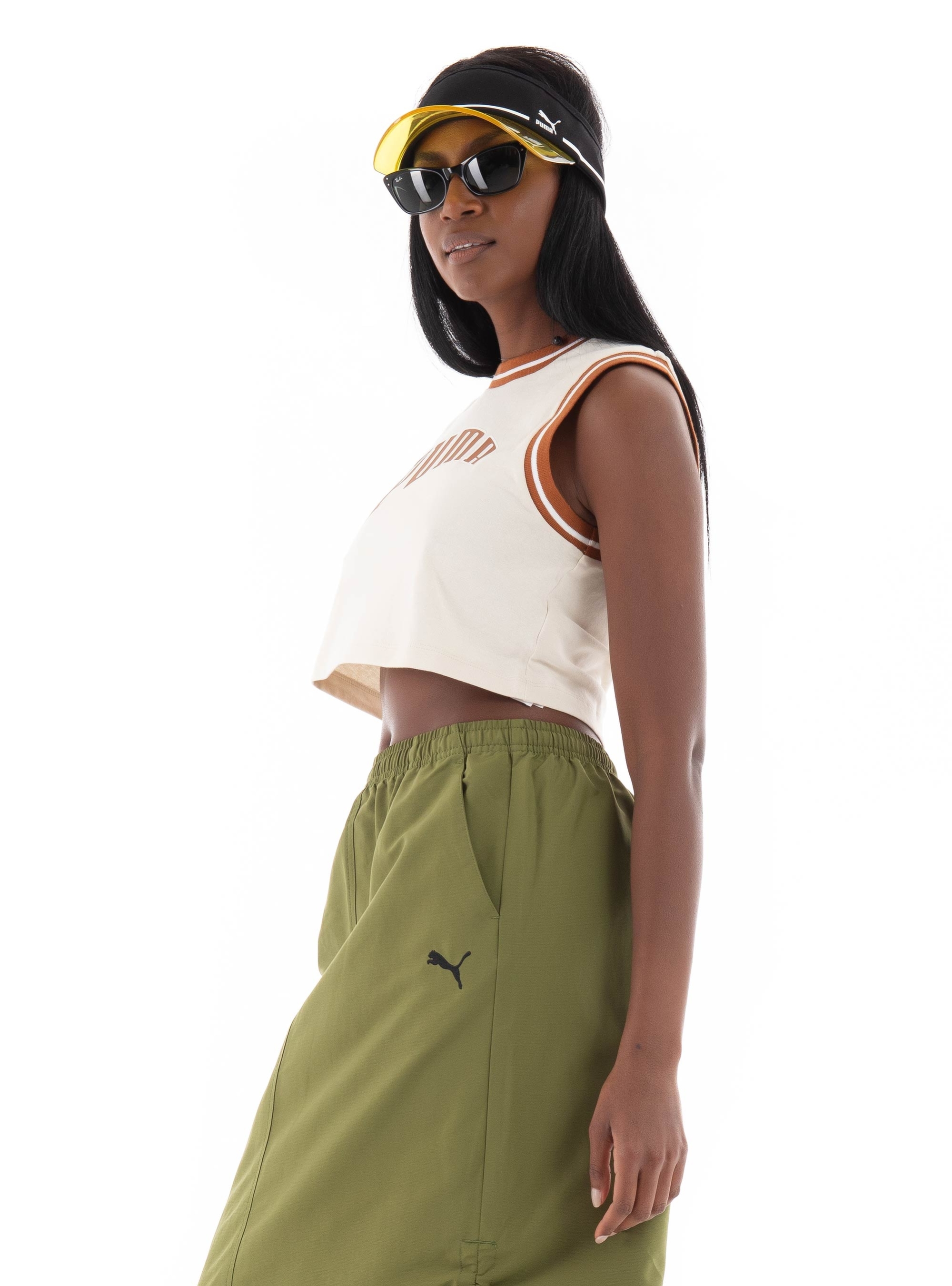 Puma Team Graphic Cropped Tank Top - Light Beige