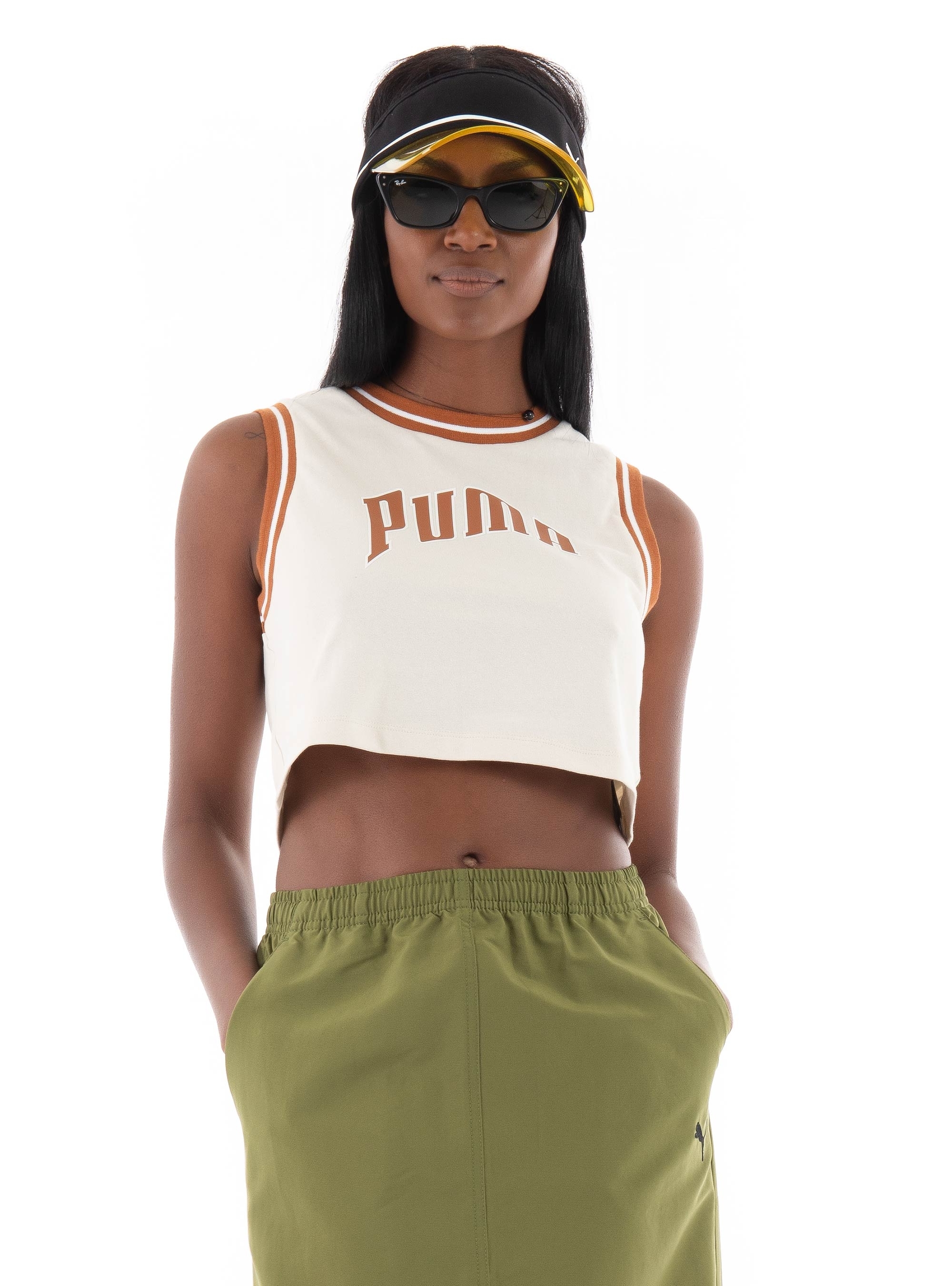 Puma Team Graphic Cropped Tank Top - Light Beige