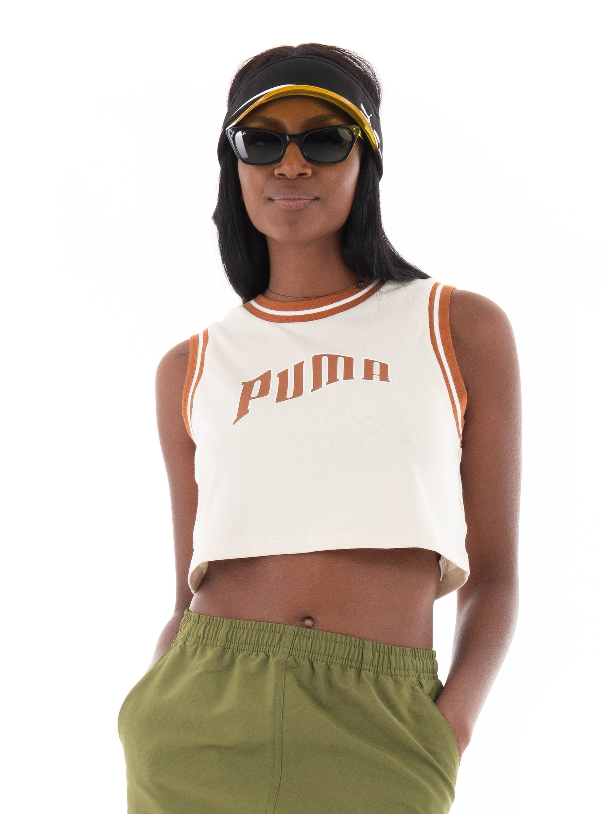 Puma Team Graphic Cropped Tank Top - Light Beige