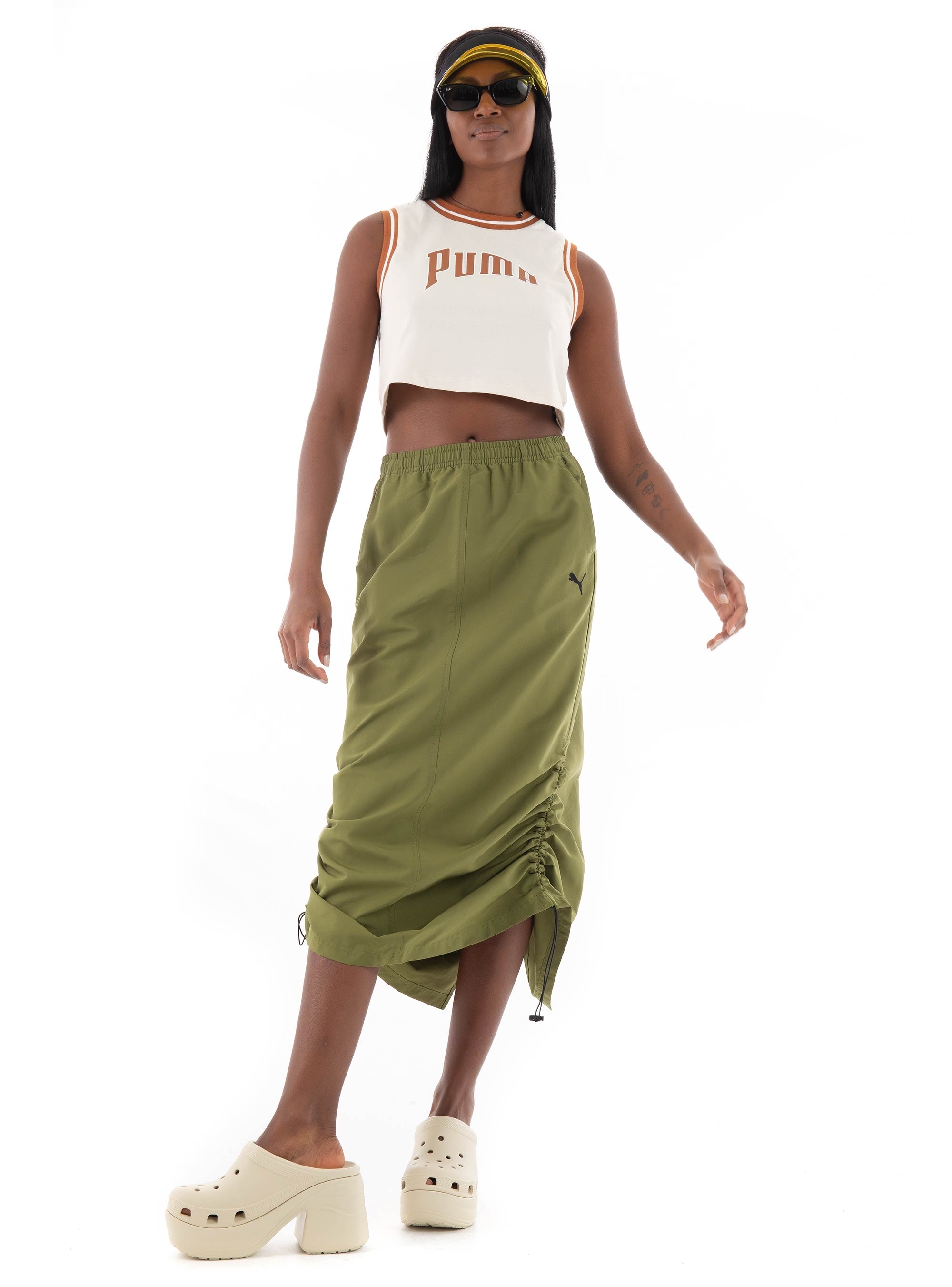 Puma Team Graphic Cropped Tank Top - Light Beige
