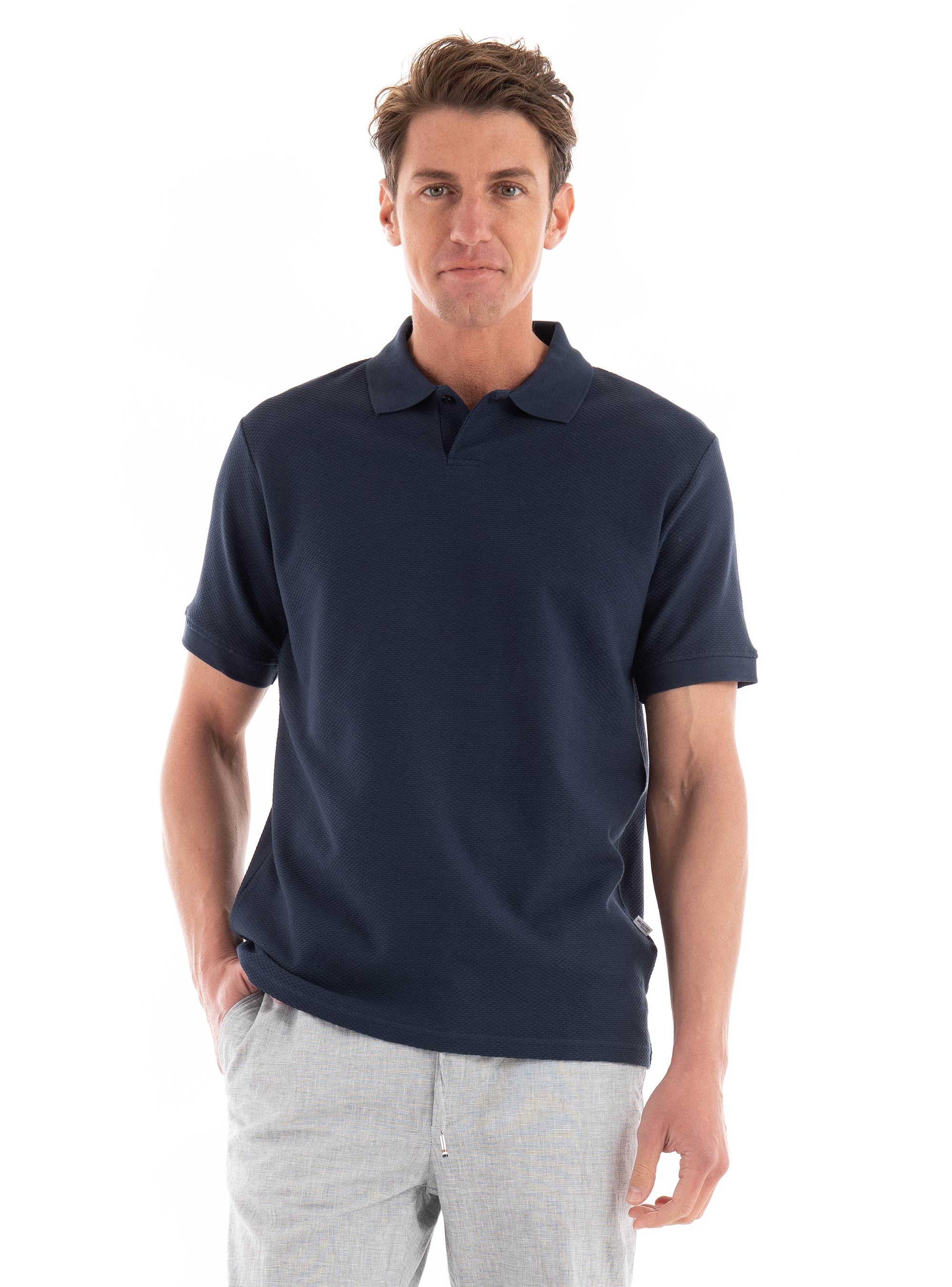 Selected Maurice Structure Polo Shirt - Dark Blue