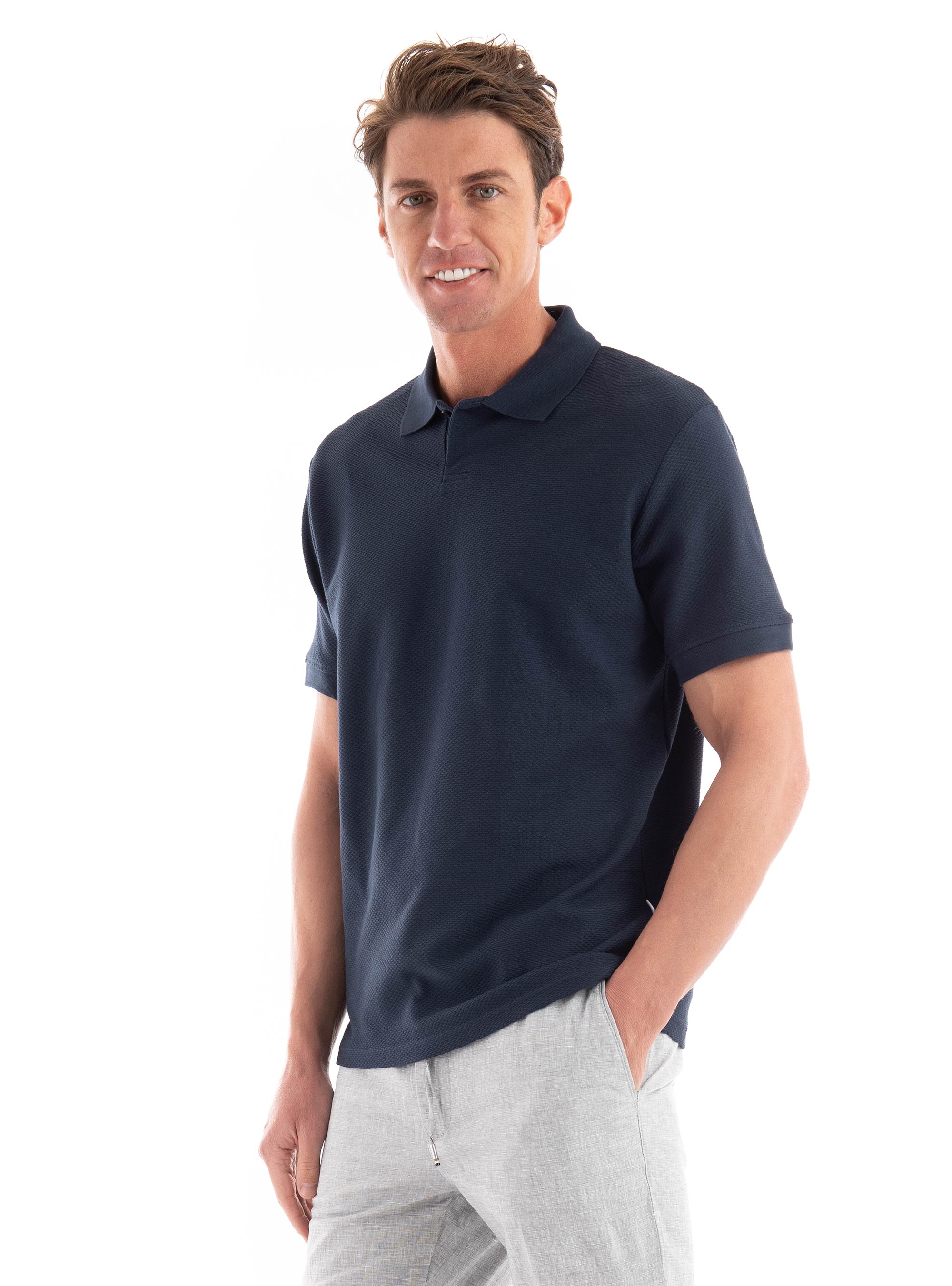 Selected Maurice Structure Polo Shirt - Dark Blue