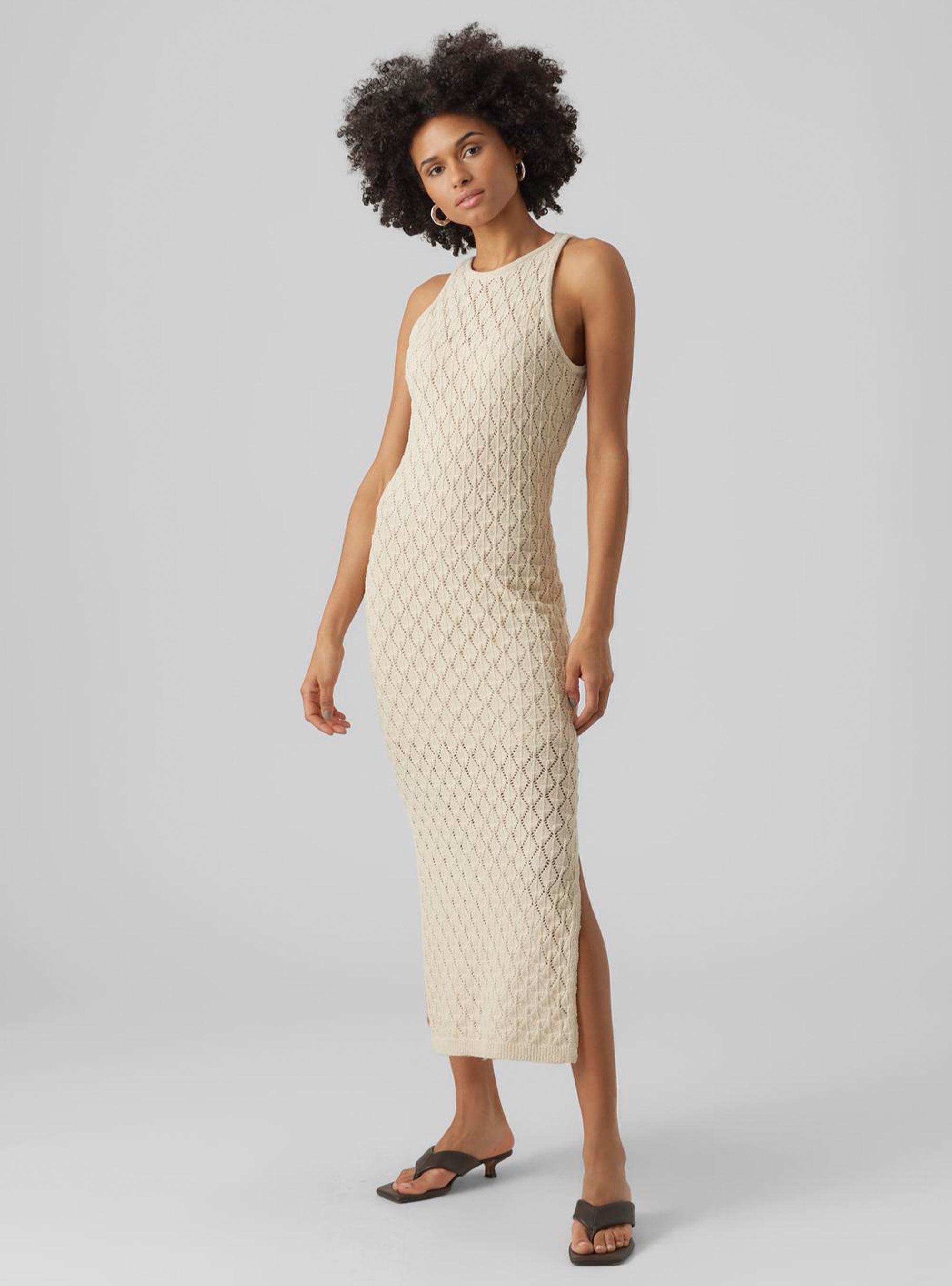 Vero Moda Evelyn Crochet 7/8 Dress - Light Beige