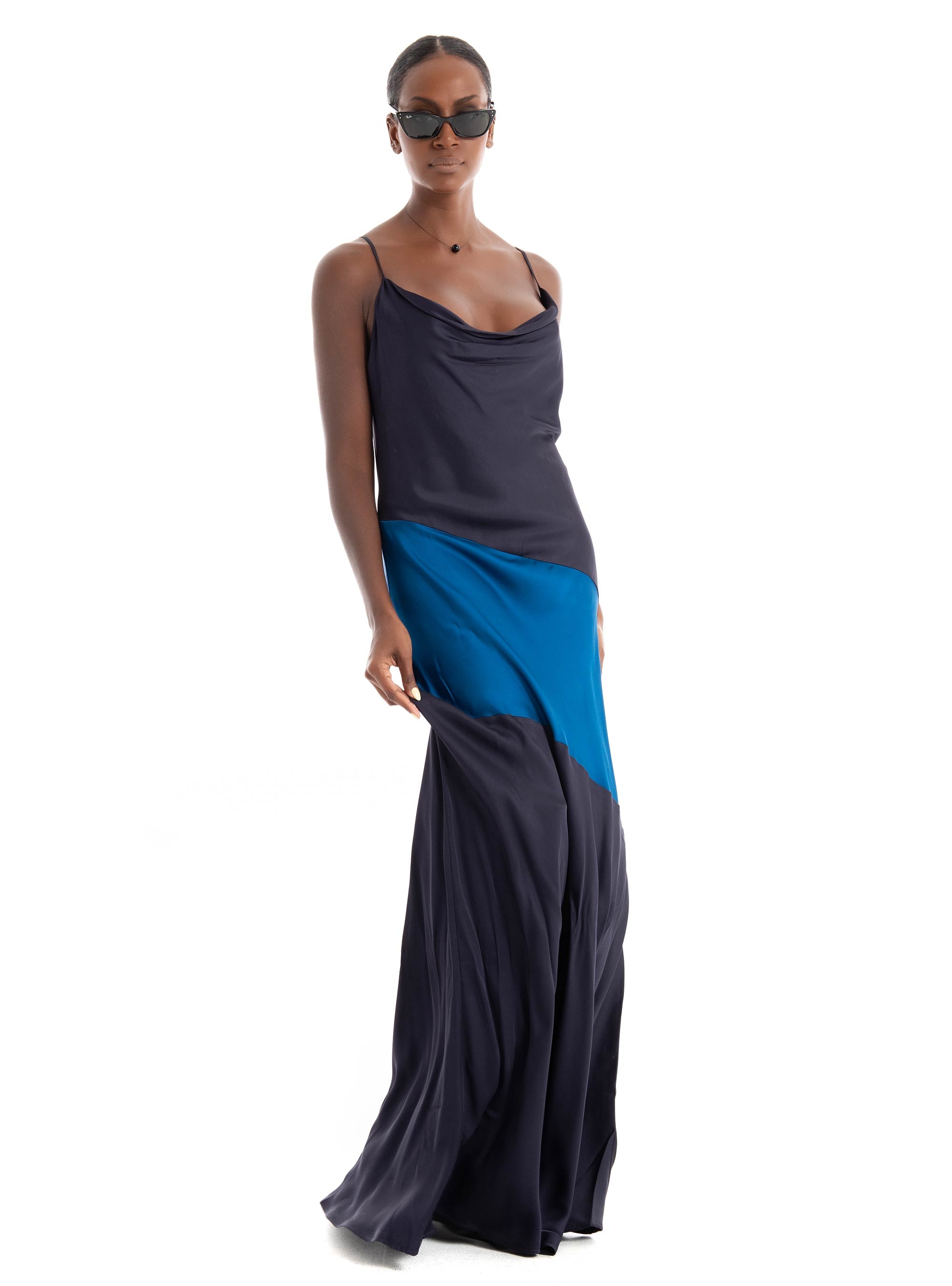 Ioanna Kourbela 'Other Worldy' Colour Block Maxi Slip Dress - Light Blue