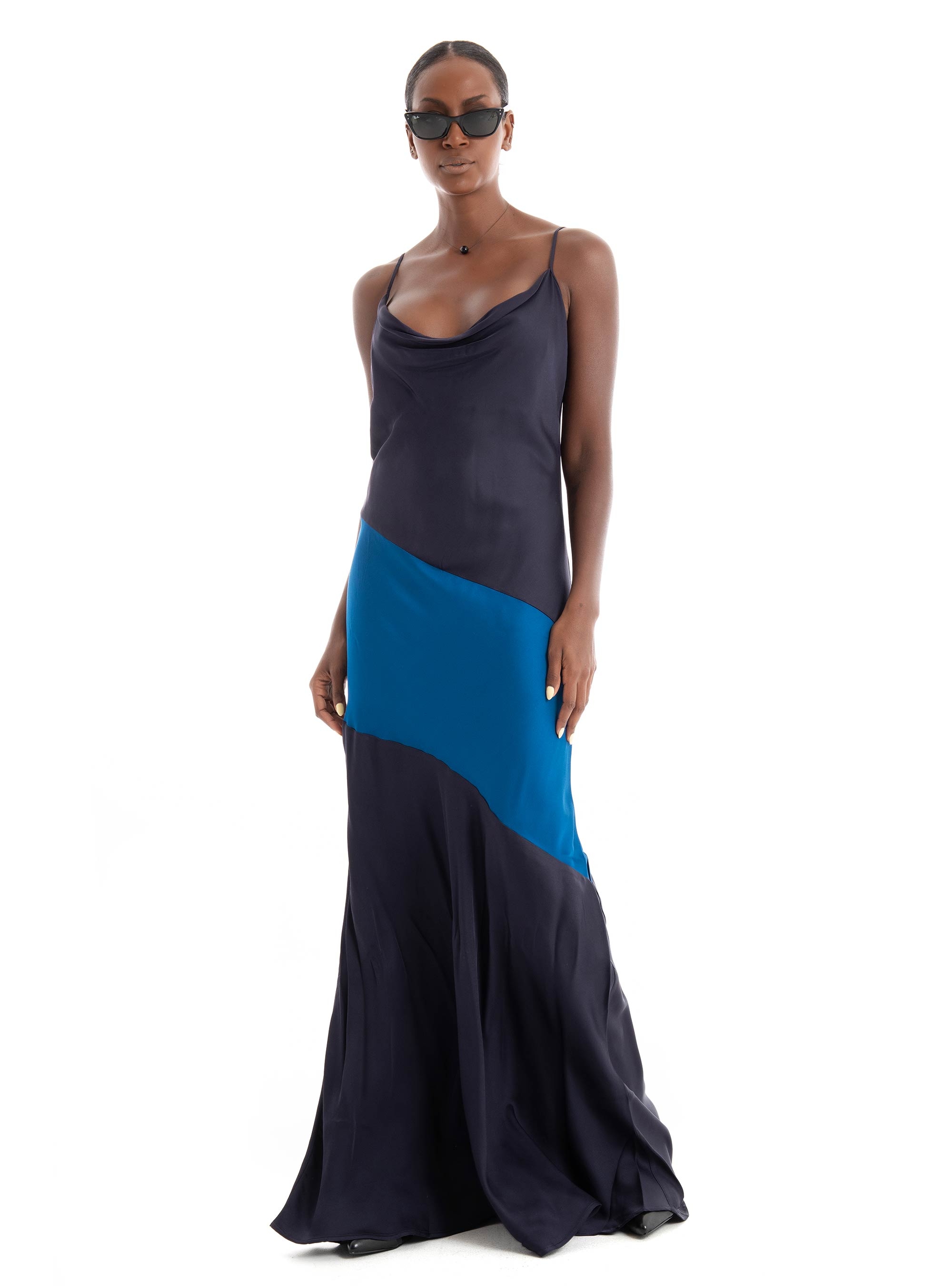 Ioanna Kourbela 'Other Worldy' Colour Block Maxi Slip Dress - Light Blue