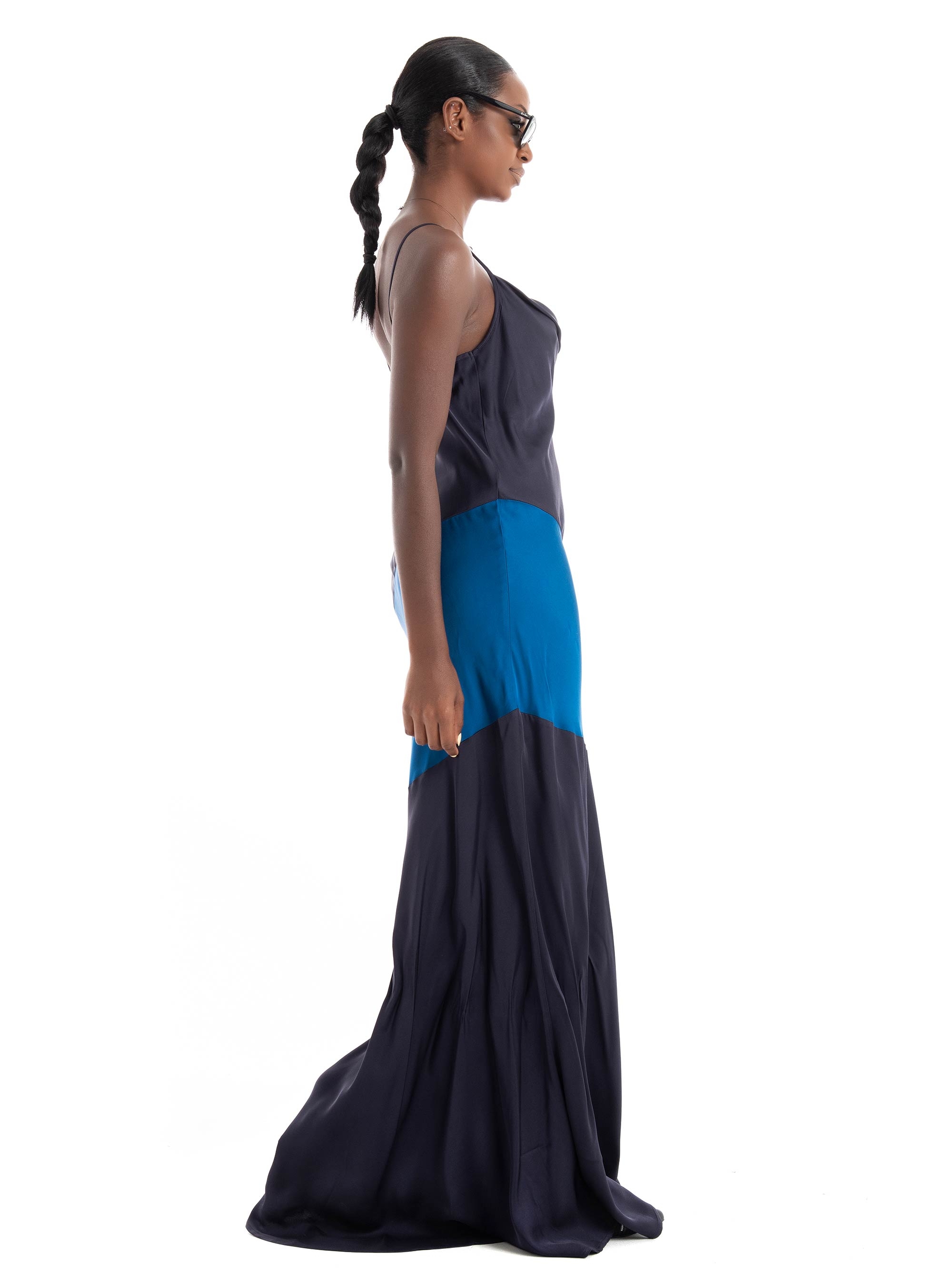 Ioanna Kourbela 'Other Worldy' Colour Block Maxi Slip Dress - Light Blue