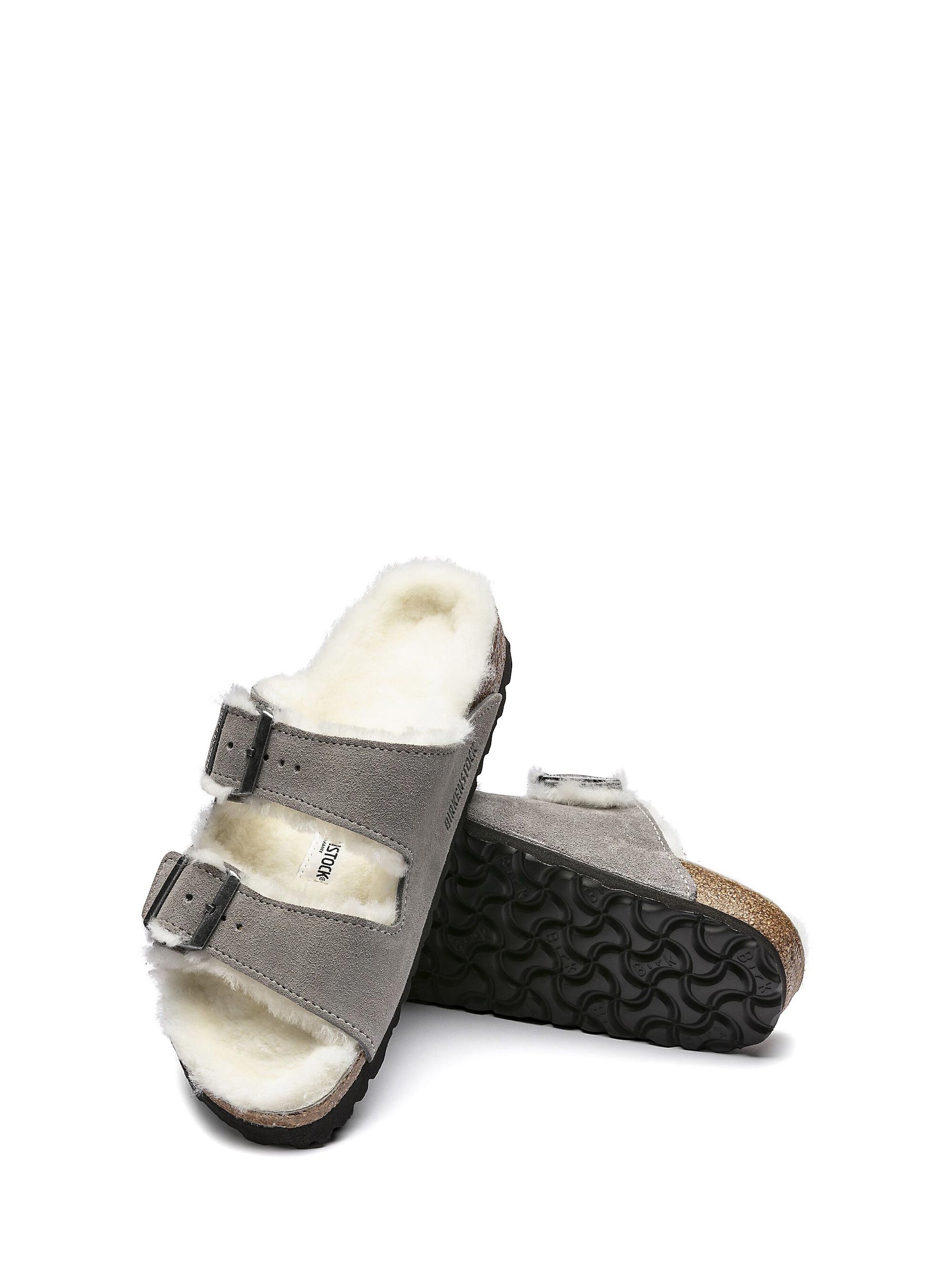 Birkenstock Arizona Shearling Suede Sandals - Grey