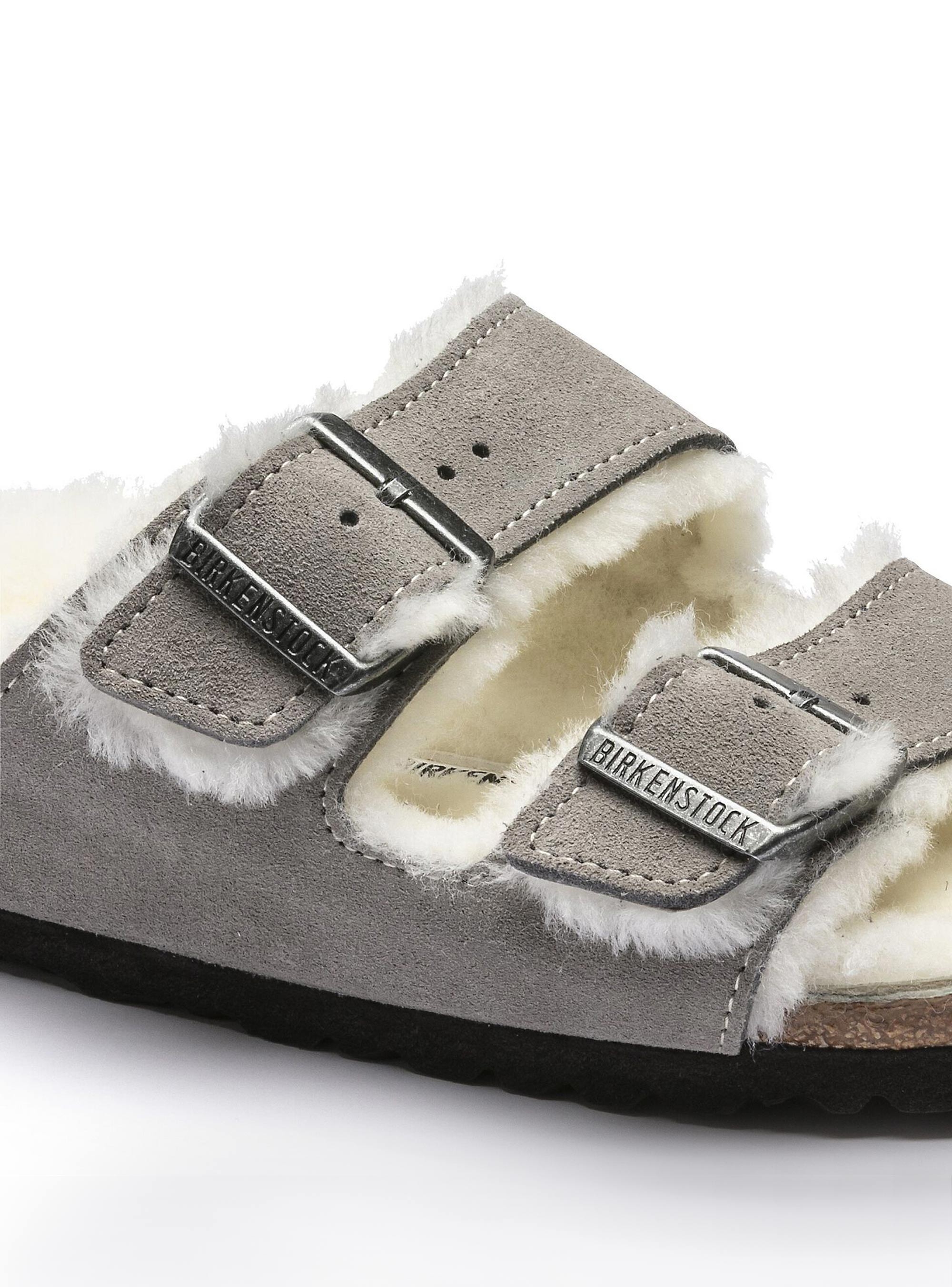 Birkenstock Arizona Shearling Suede Sandals - Grey