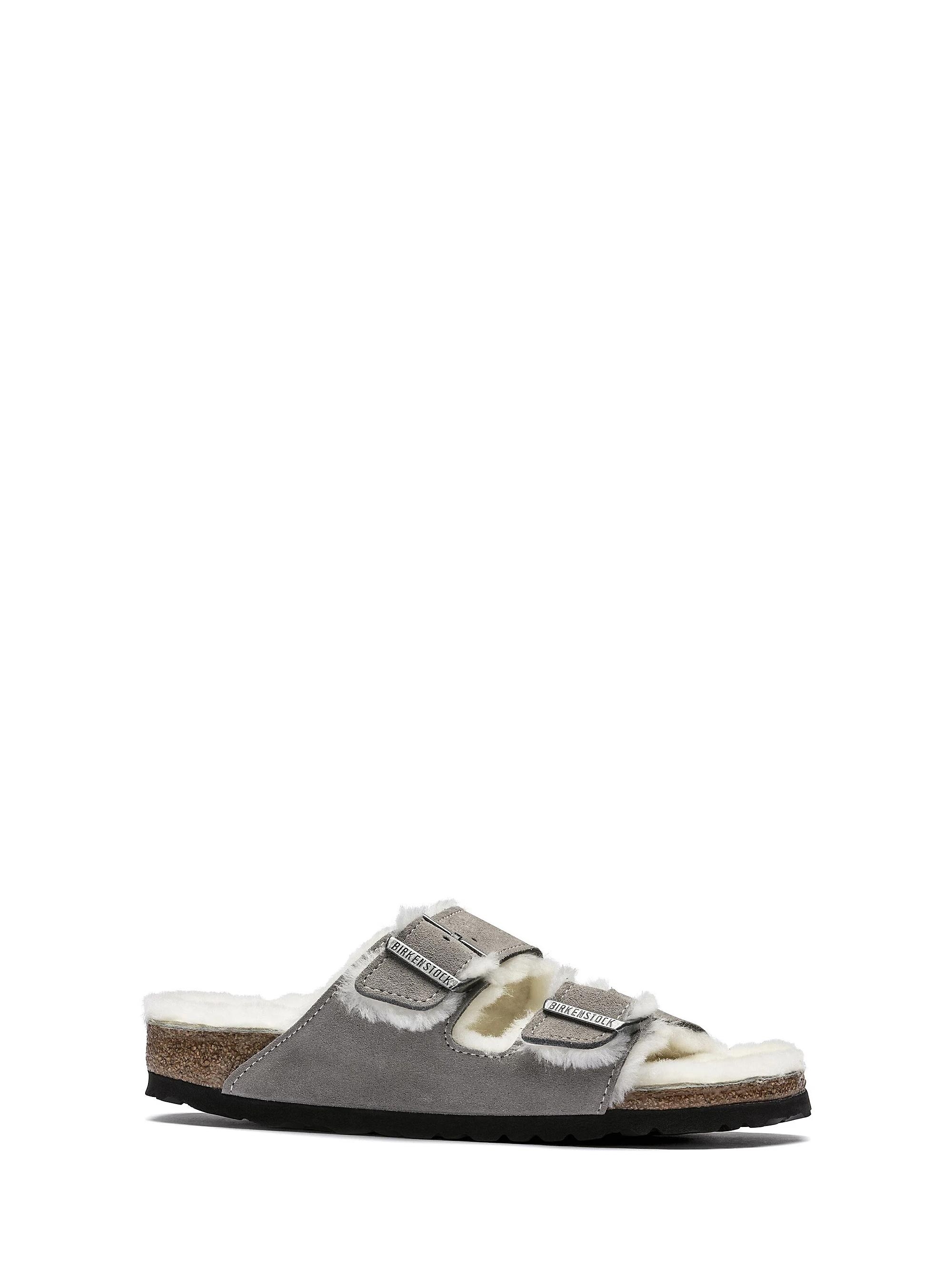 Birkenstock Arizona Shearling Suede Sandals - Grey