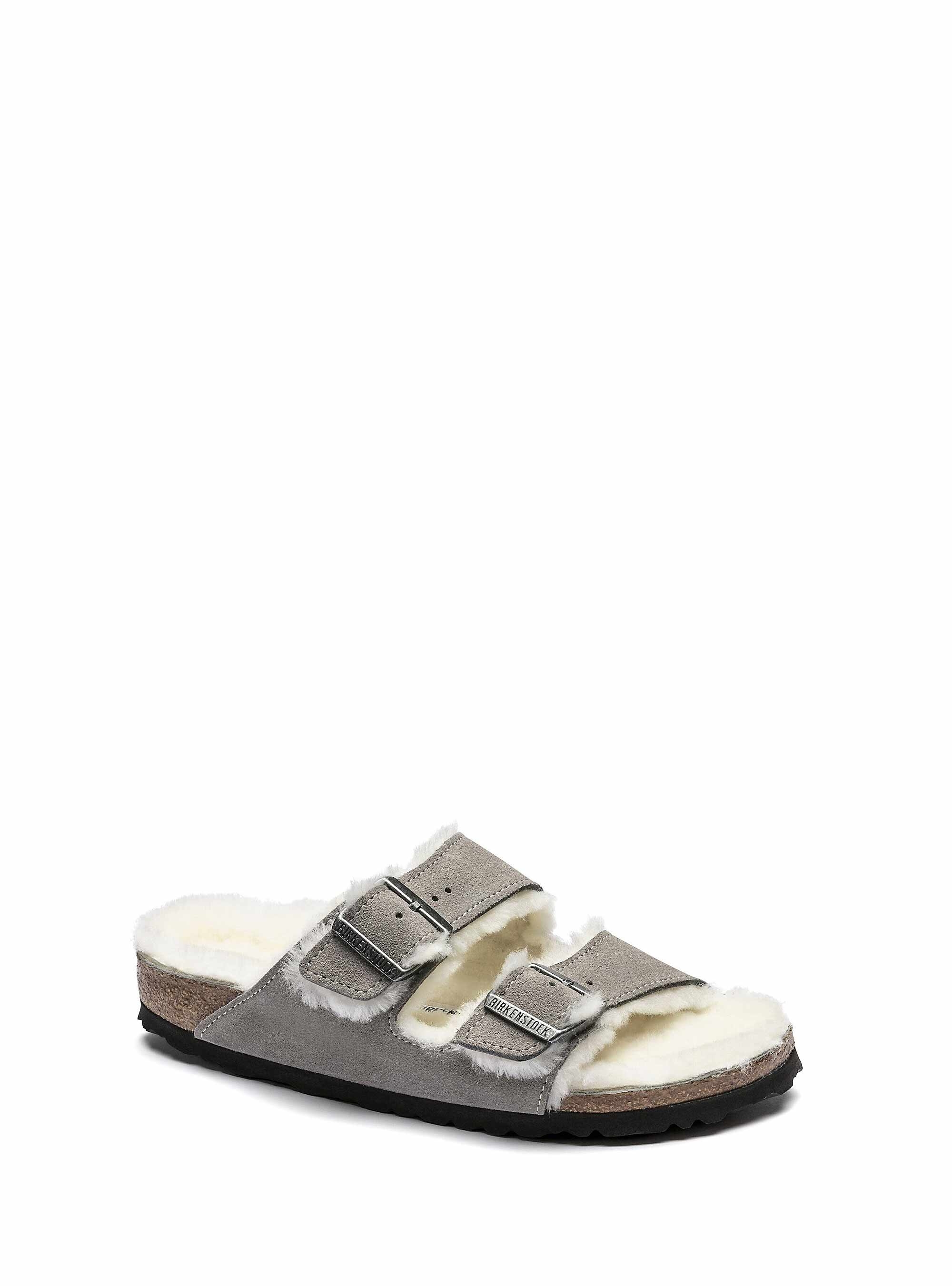 Birkenstock Arizona Shearling Suede Sandals - Grey