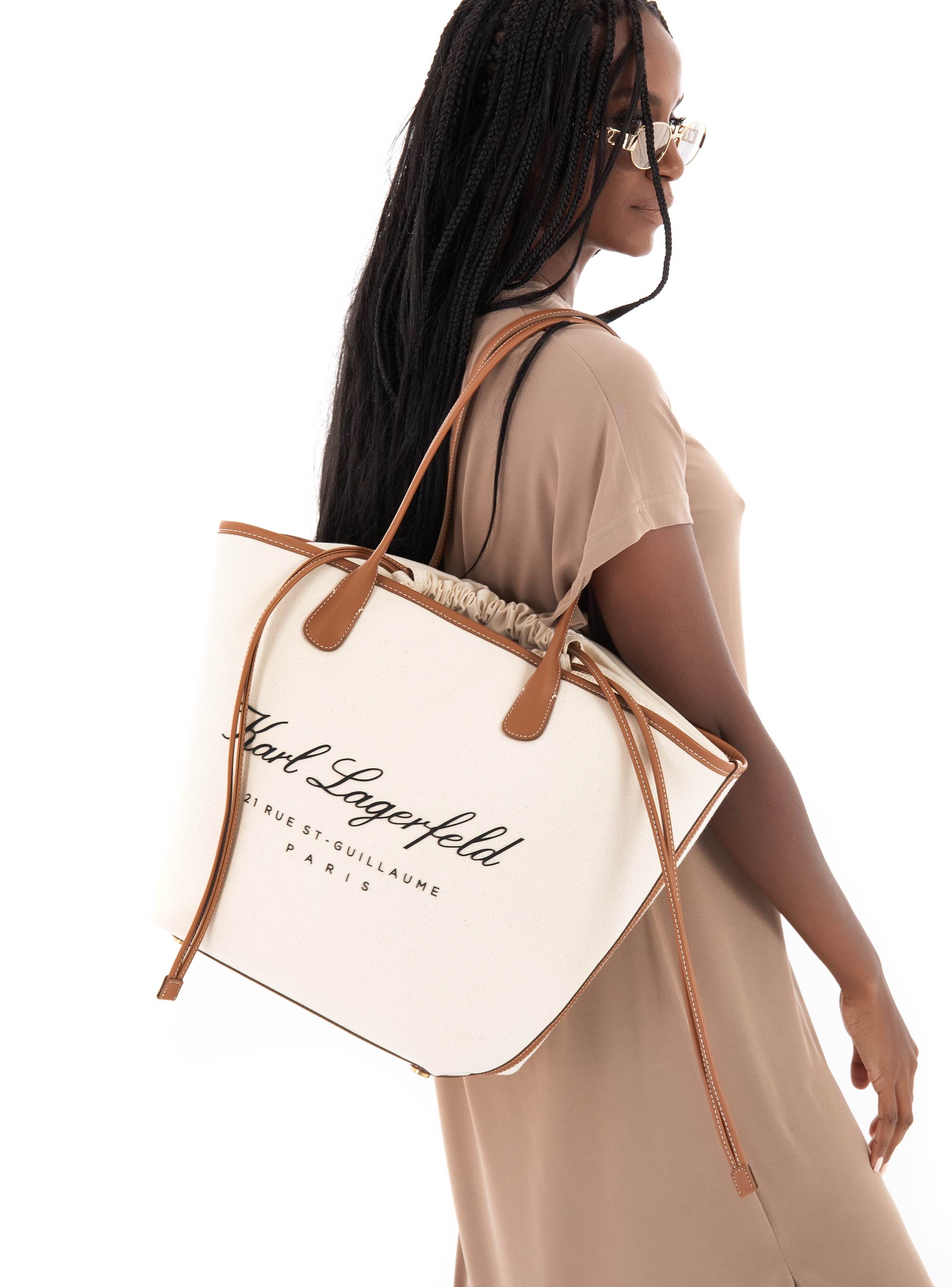 Karl Lagerfeld Hotel Karl  Medium Canvas Bag - Ecru