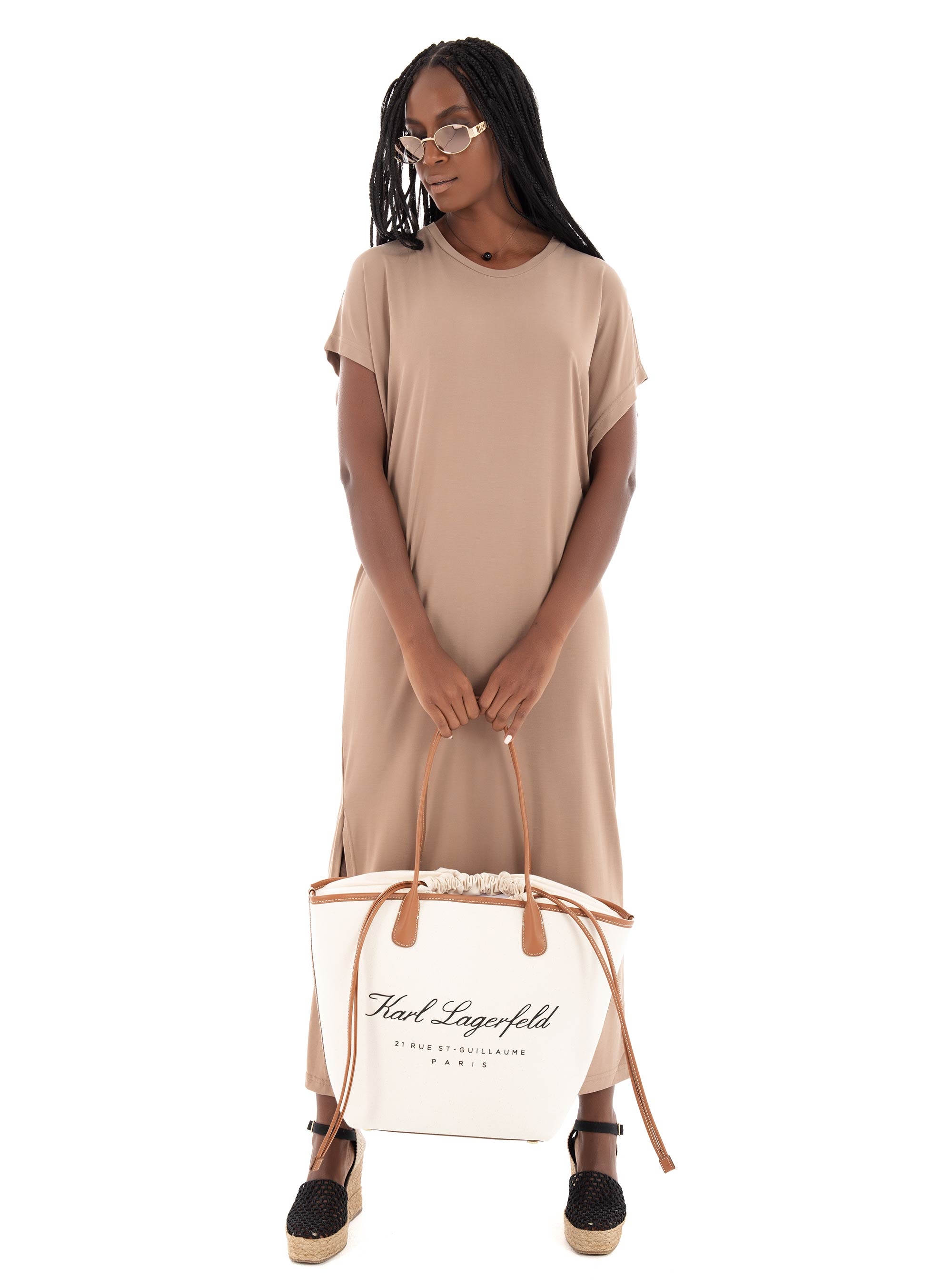 Karl Lagerfeld Hotel Karl  Medium Canvas Bag - Ecru