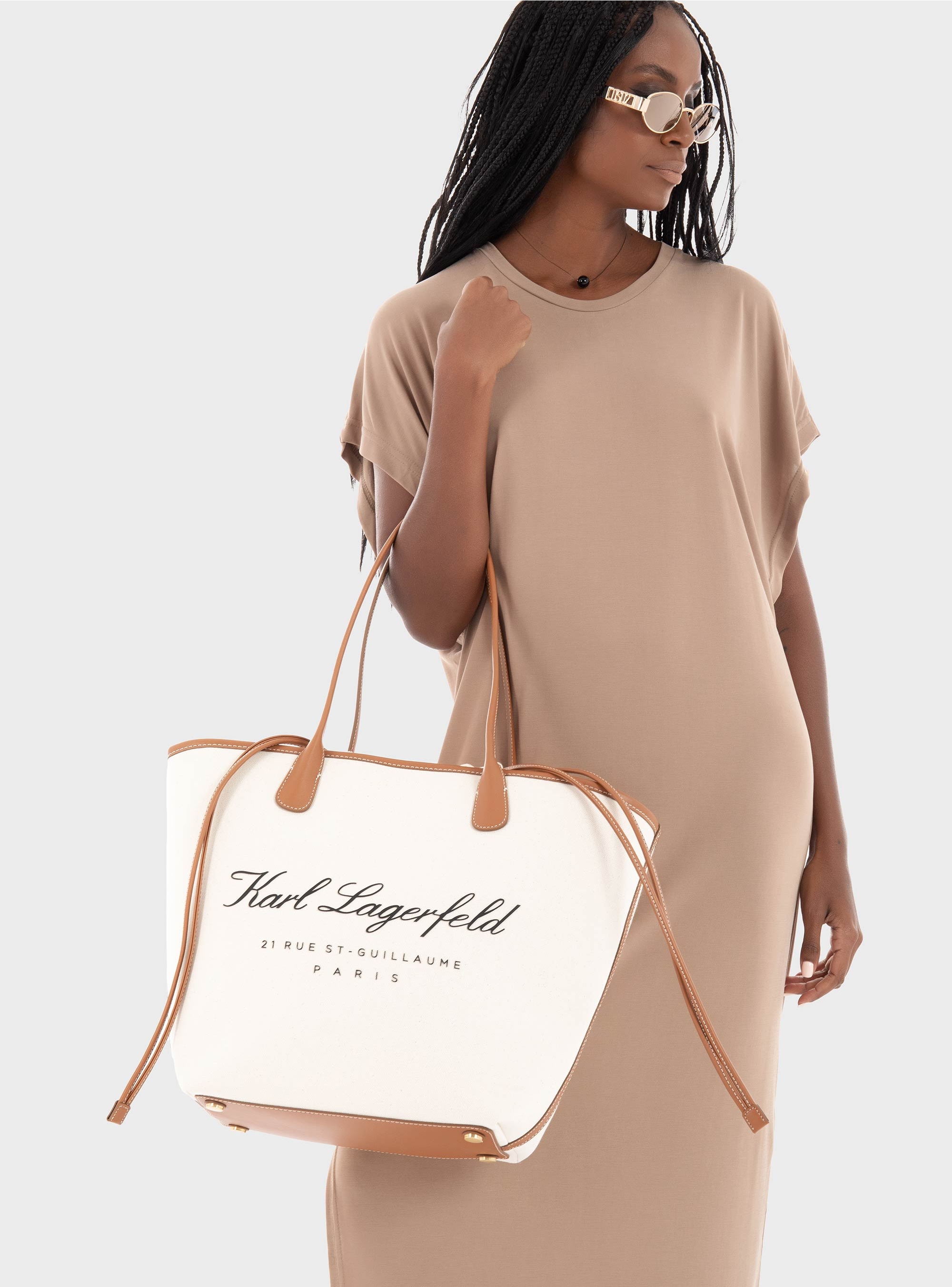 Karl Lagerfeld Hotel Karl  Medium Canvas Bag - Ecru