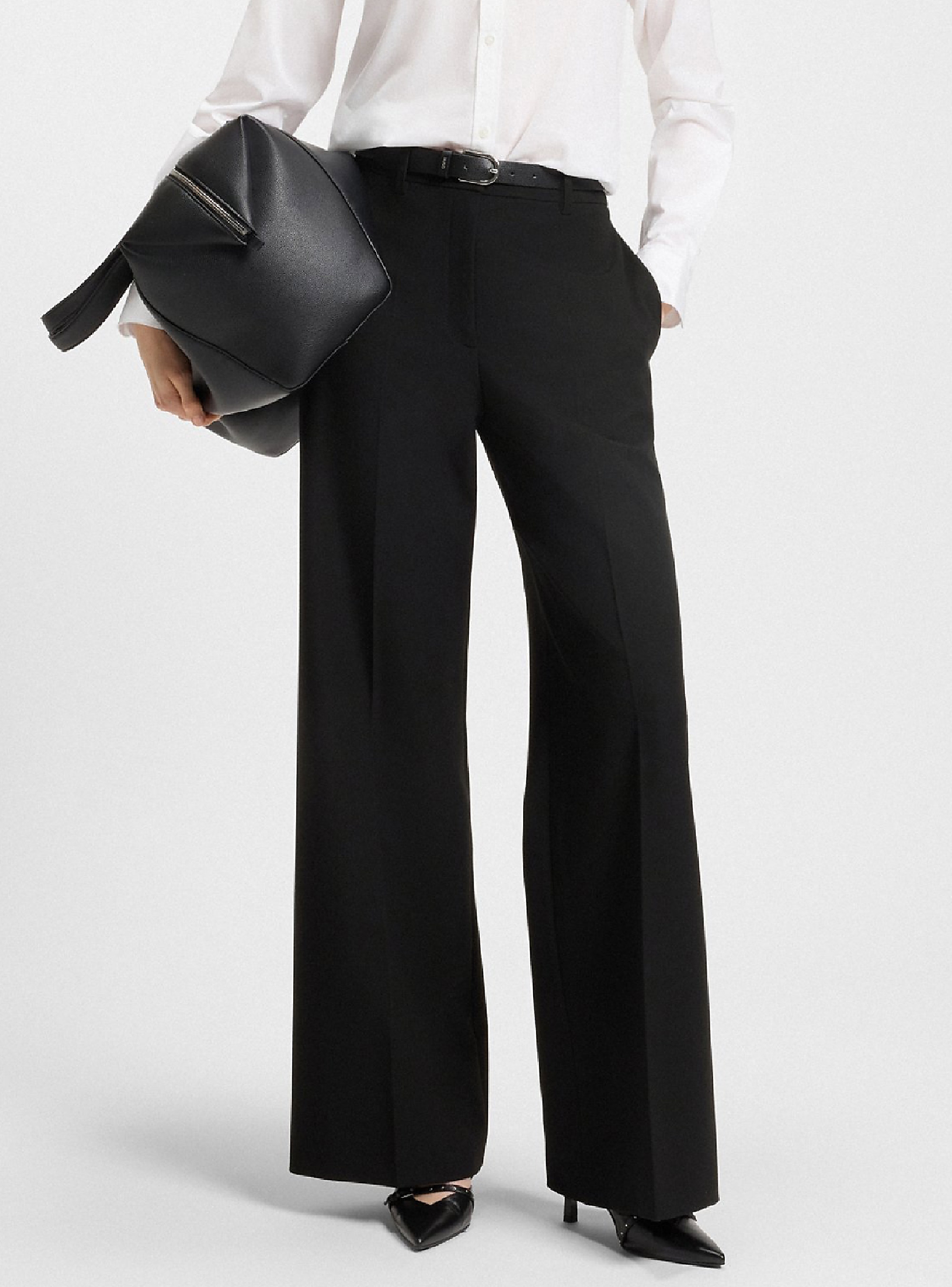 HUGO Regular-Fit Flared-Leg Trousers In Stretch Fabric  Hasmina - Black