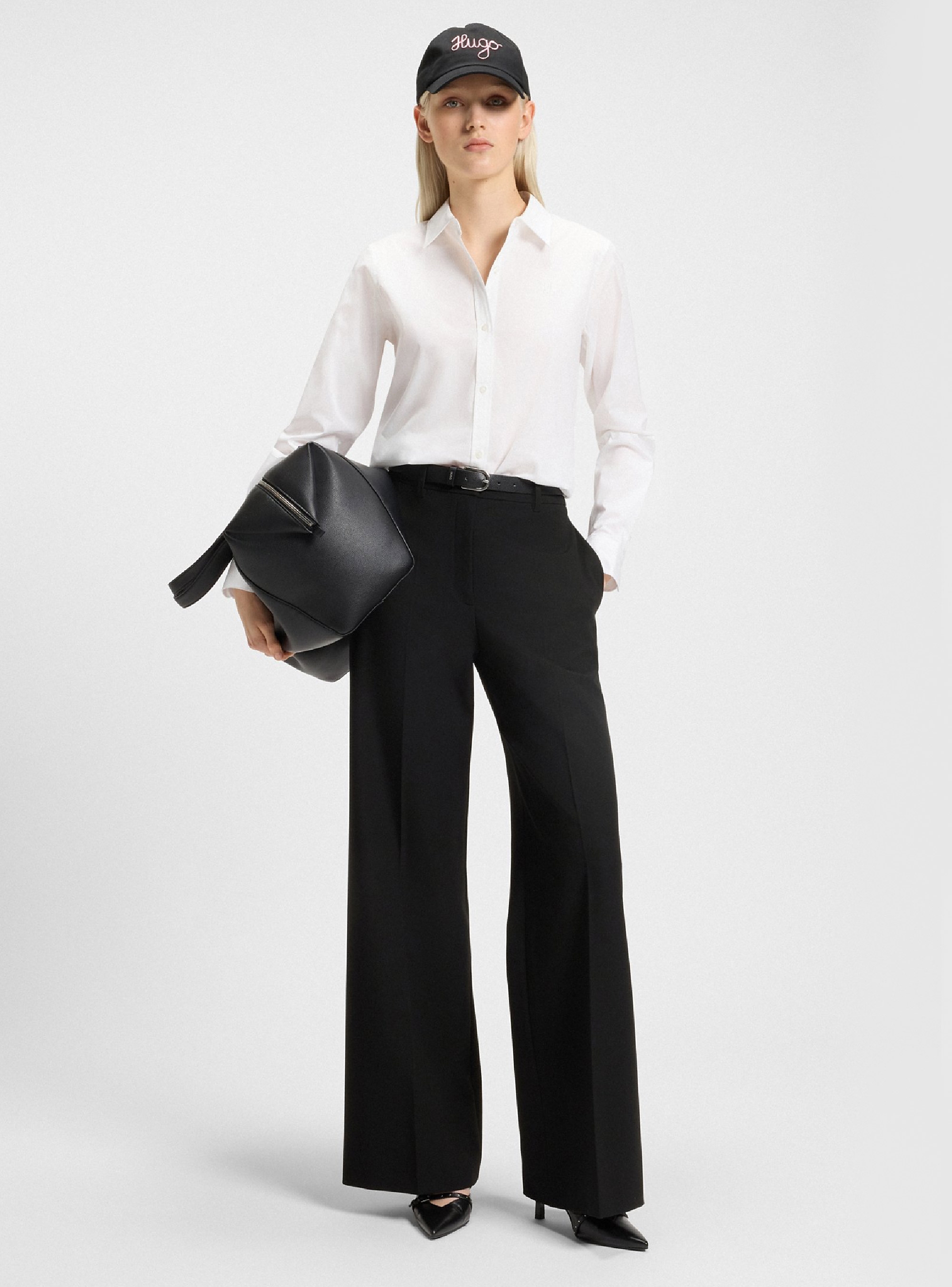 HUGO Regular-Fit Flared-Leg Trousers In Stretch Fabric  Hasmina - Black