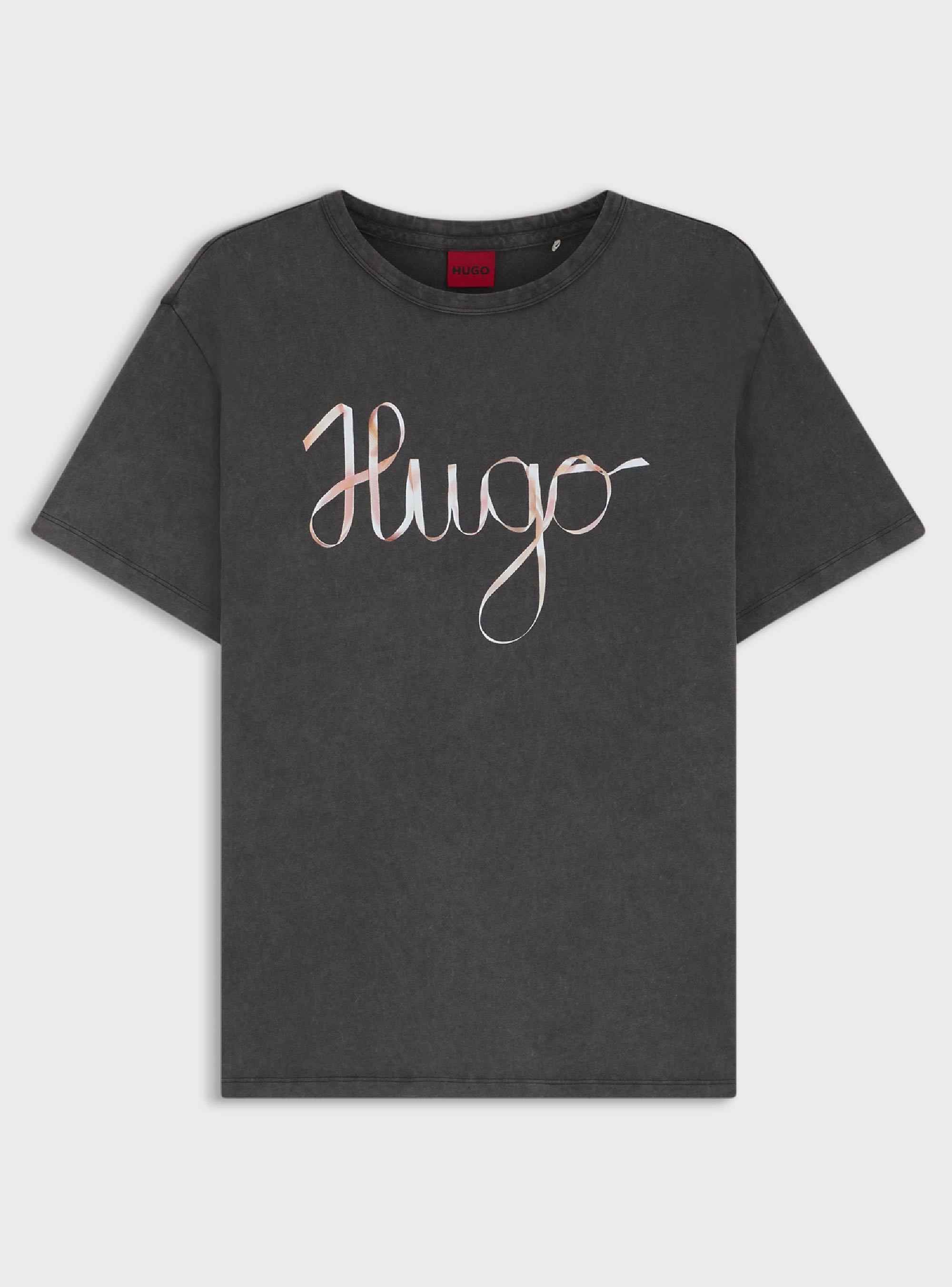 HUGO Cotton-Jersey T-Shirt With Logo Artwork Damacia_5 - Washed Black